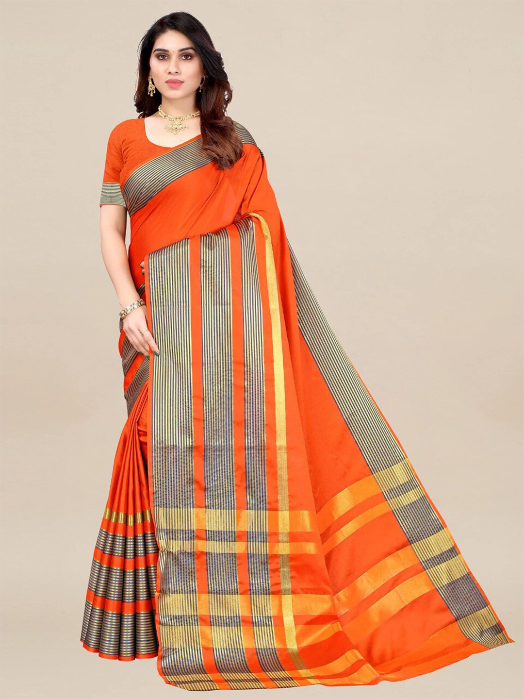 

SAADHVI Zari Art Silk Saree, Orange