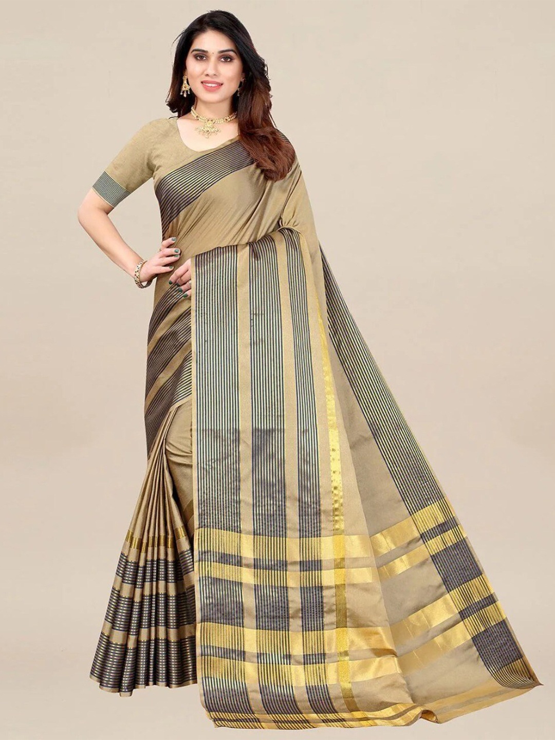 

SAADHVI Zari Art Silk Saree, Beige