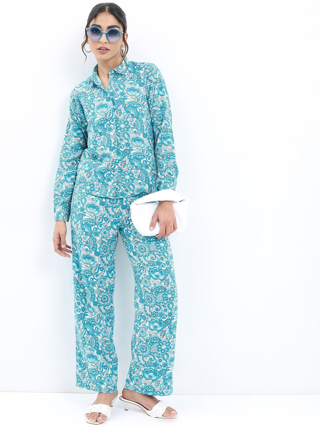 

KETCH Women Floral Printed Shirt With Trouser, Blue