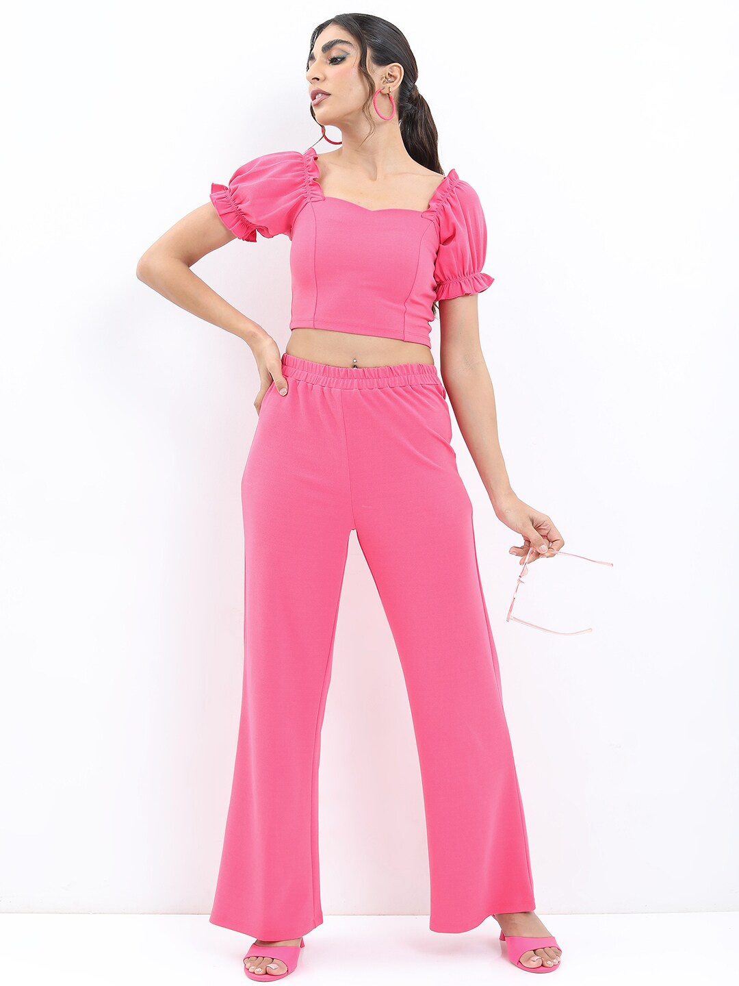 

KETCH Women Crop Top With Trousers, Pink