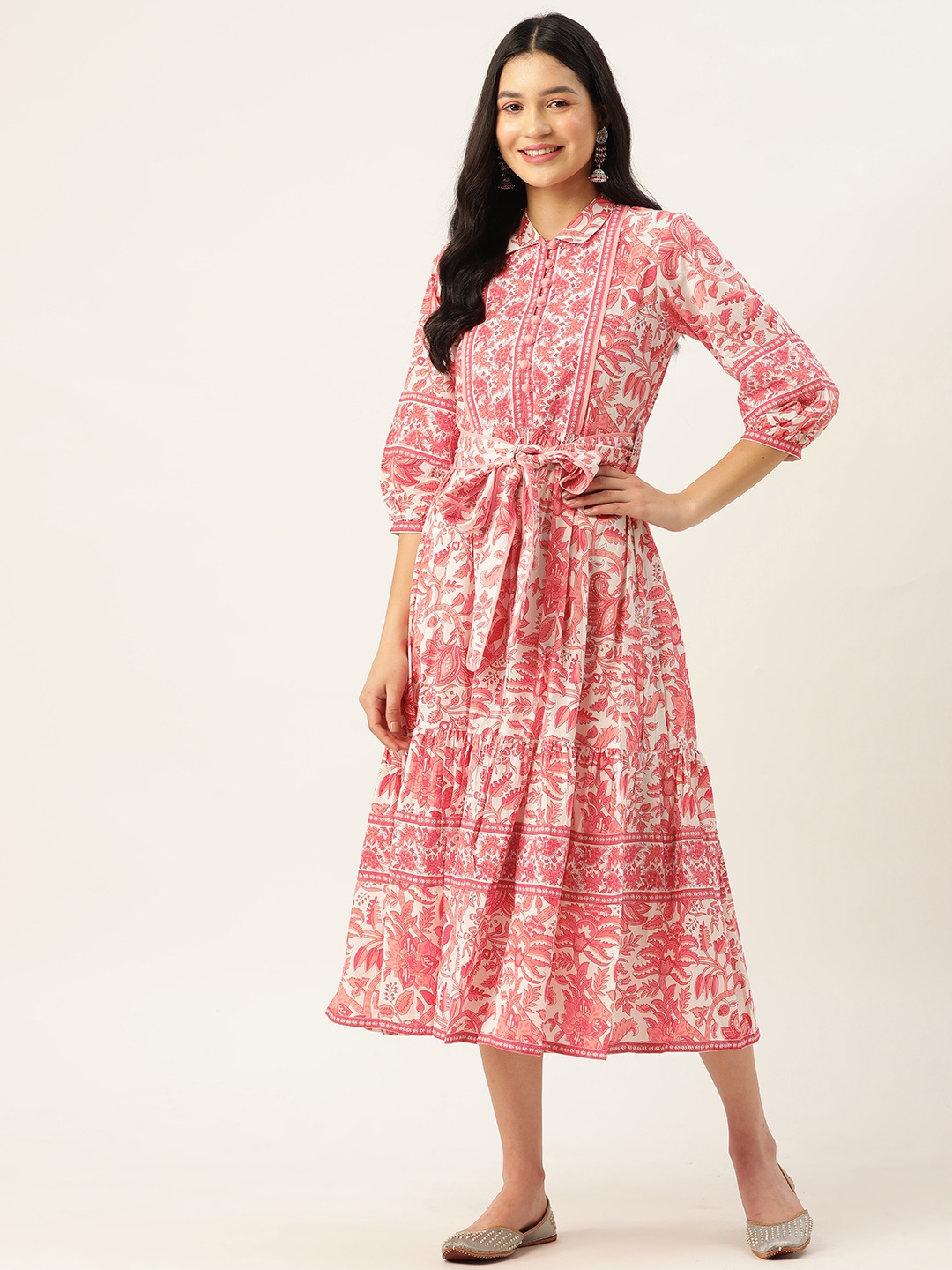 

Jaipur Morni Floral Cotton A-Line Cotton Midi Dress, White