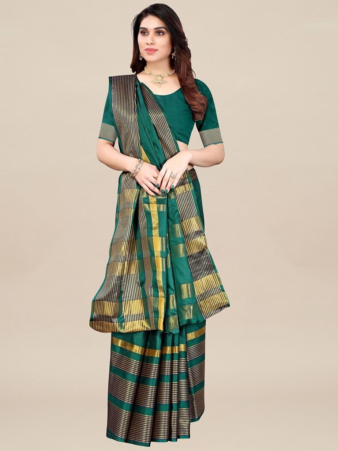 

KALINI Art Silk Saree With Blouse Piece, Green