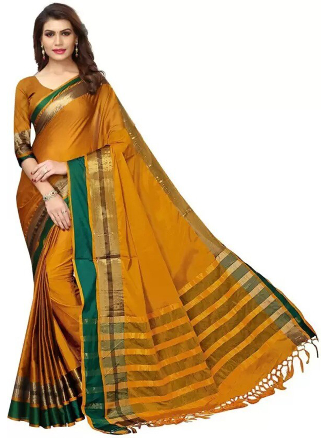 

KALINI Zari Border Saree, Brown