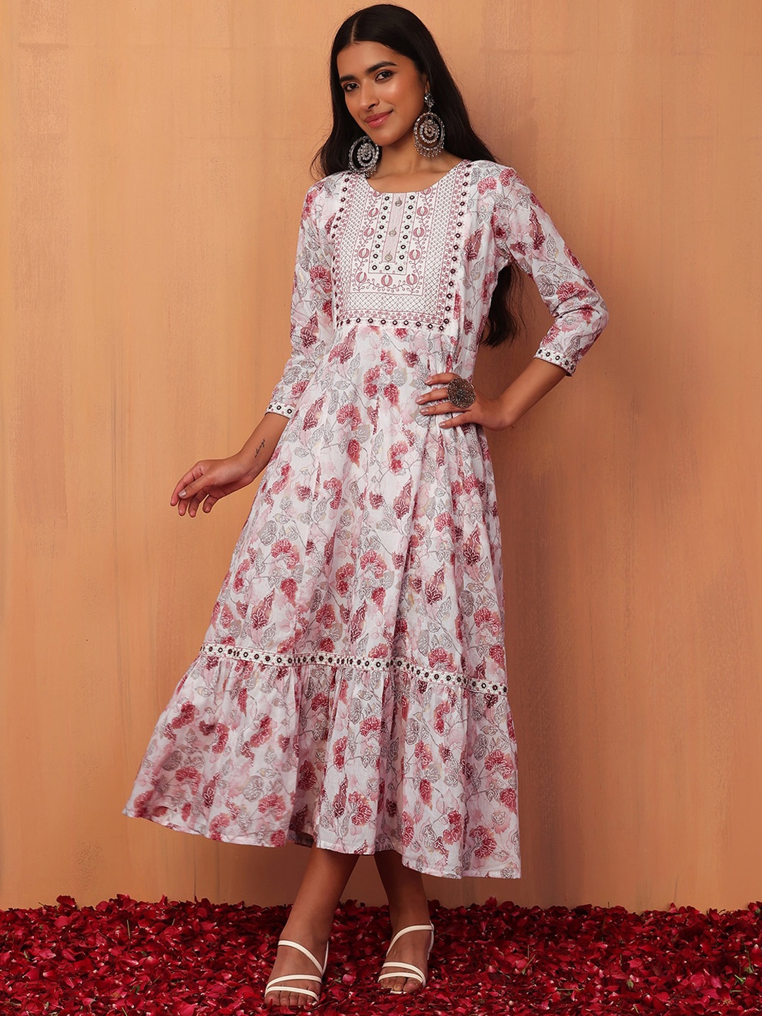 

INDYA Floral Printed Midi Dress, White