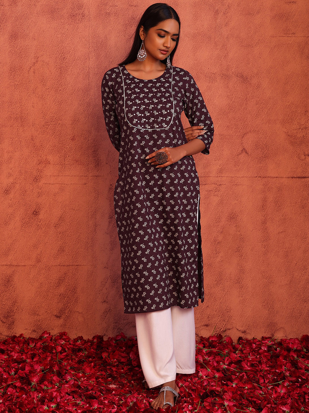 

INDYA Printed Pure Cotton Kurta, Purple