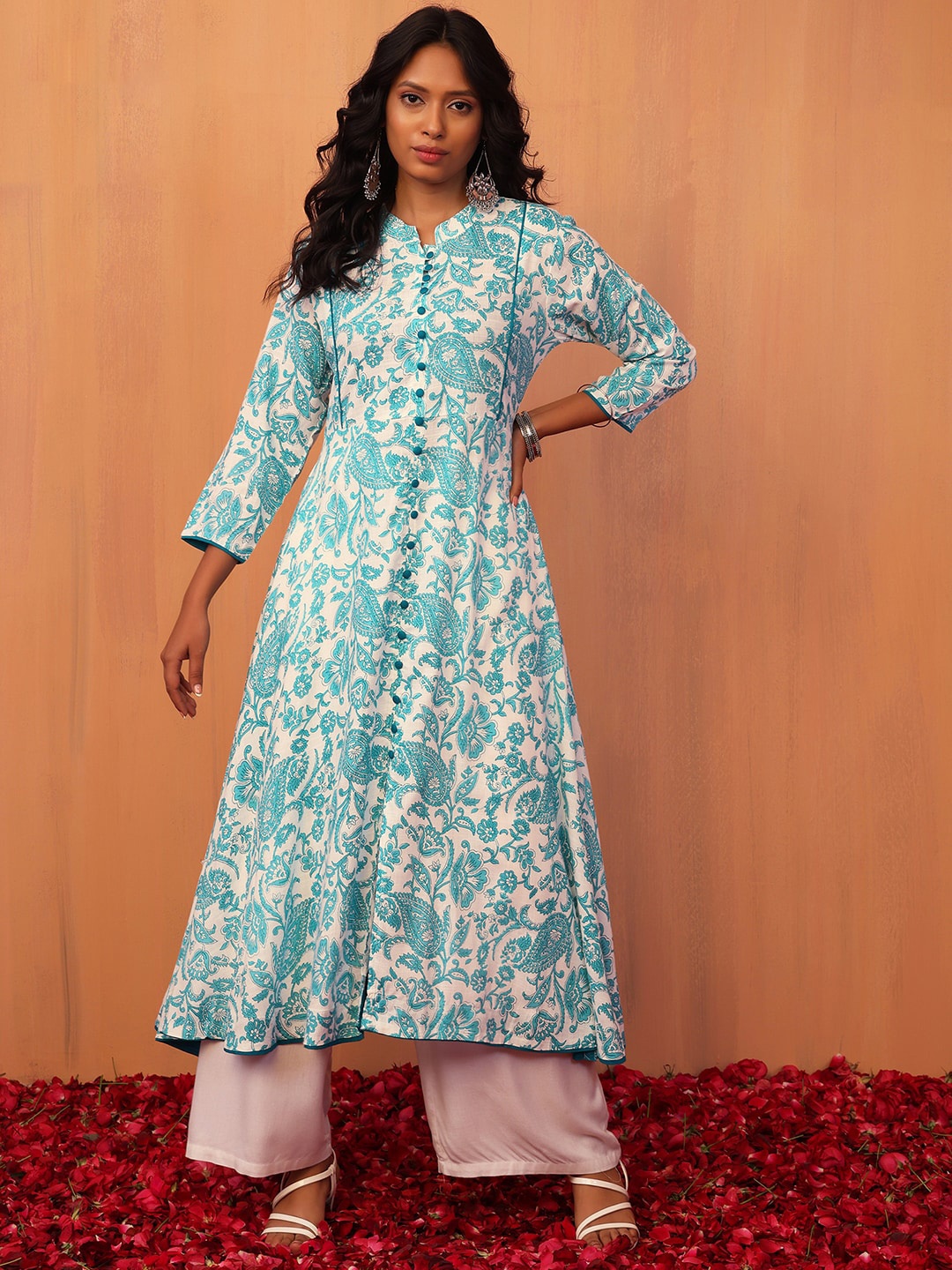 

INDYA Women Ethnic Printed Pure Cotton A-Line Kurta, White