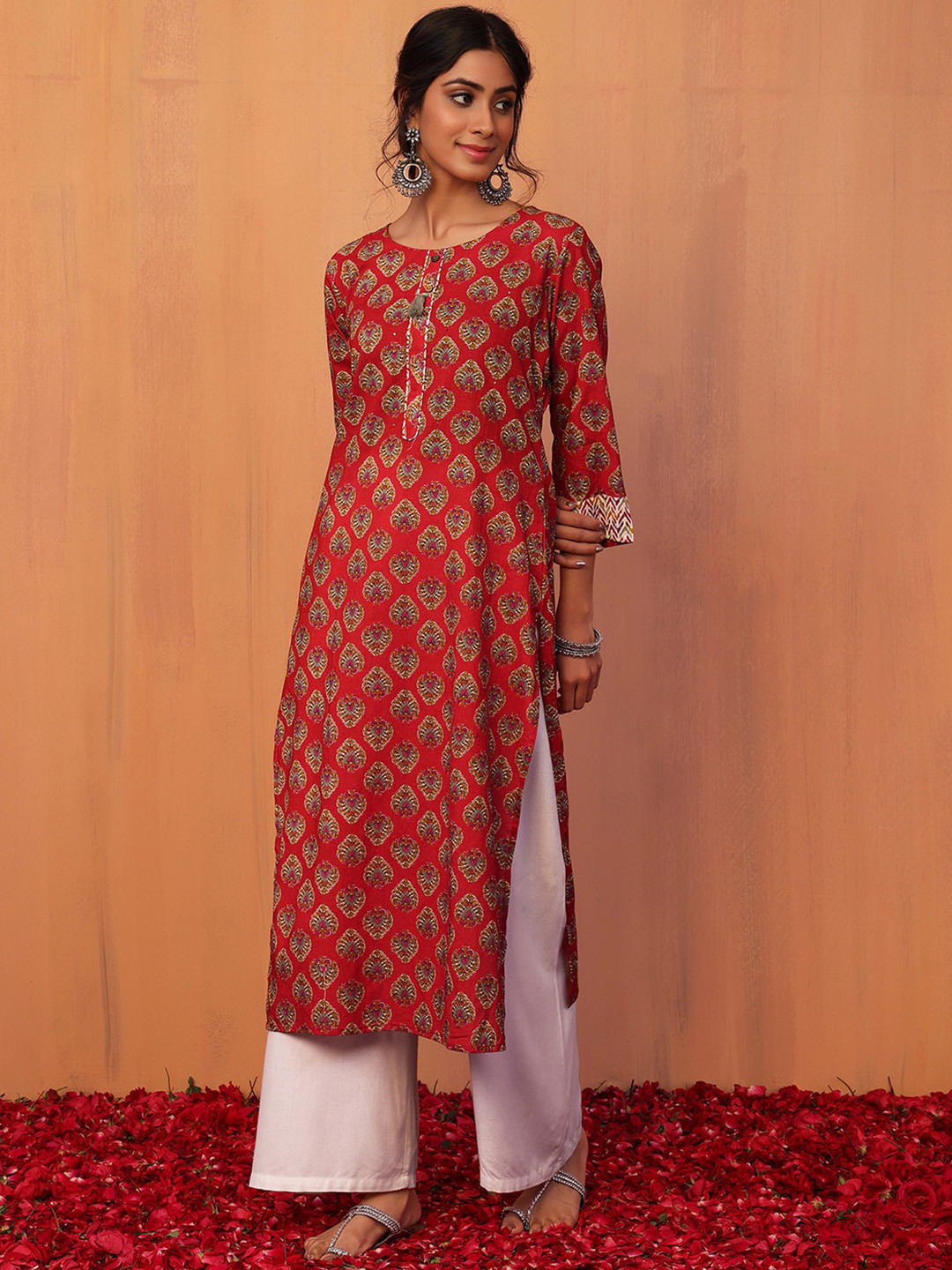 

INDYA Women Ethnic Motifs Printed Cotton Kurta, Red