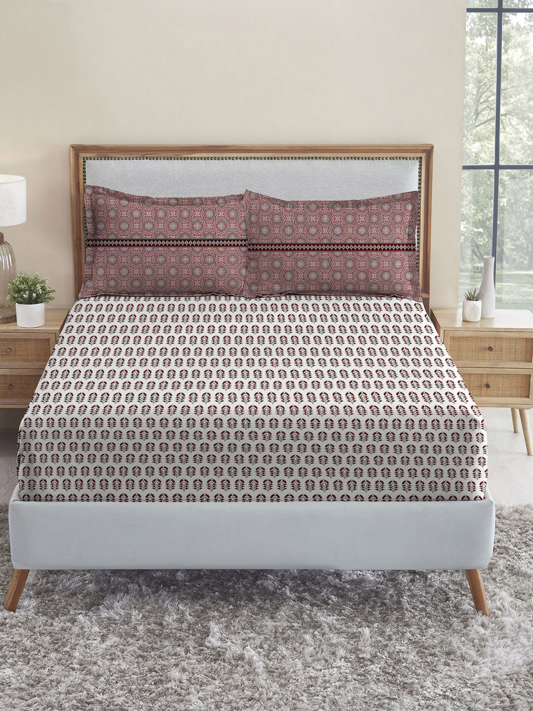 

Trident Earth Lover Off White 144 TC Pure Cotton Flat King Bedsheet With 2 Pillow Covers