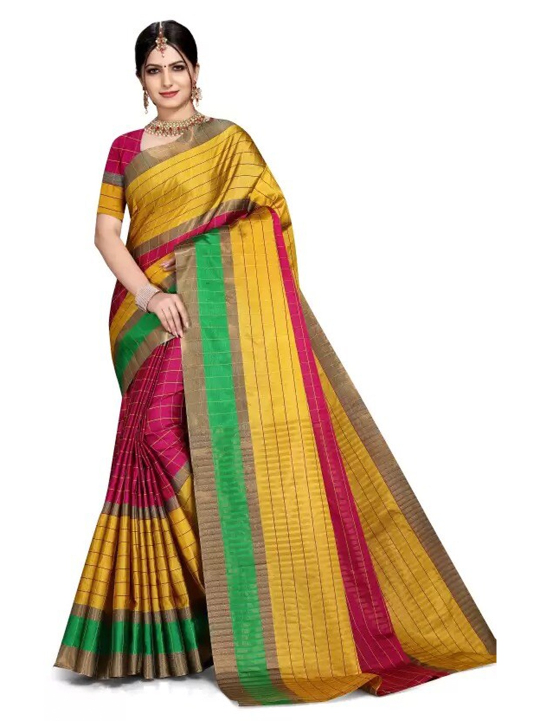 

Florence Checked Art Silk Saree, Mustard