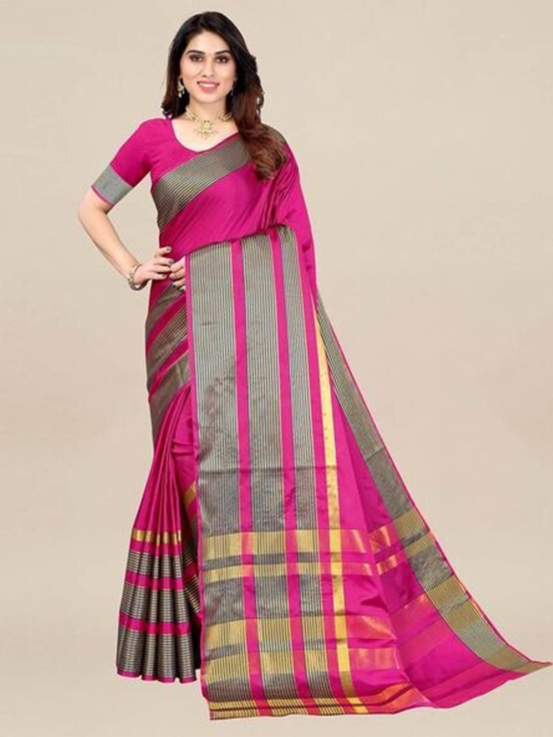 

Florence Zari Art Silk Saree, Pink