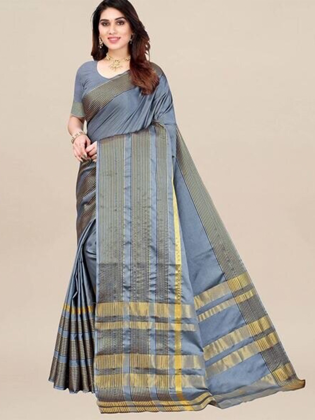 

Florence Zari Detailed Art Silk Saree, Grey