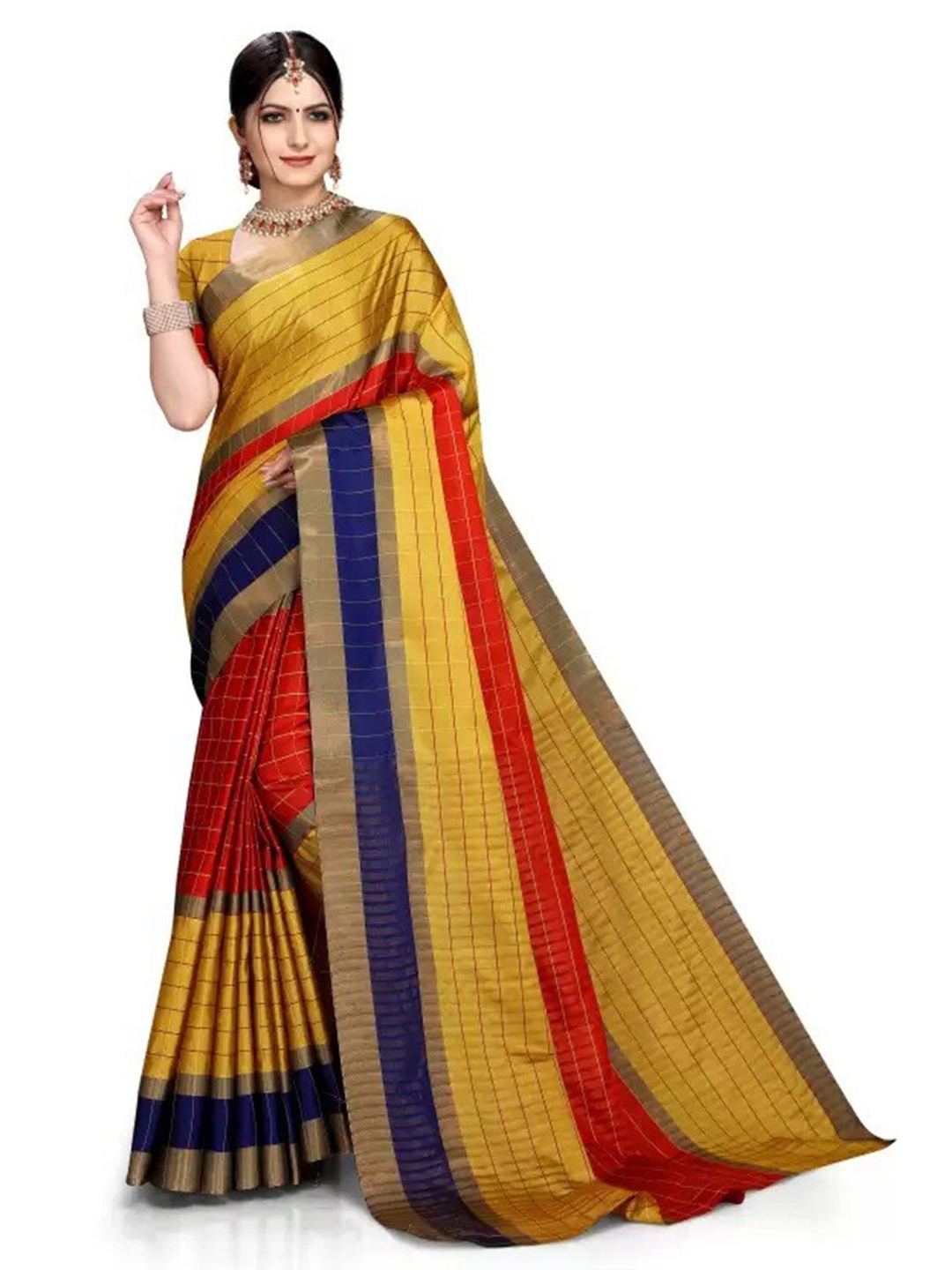 

Florence Checked Art Silk Saree, Mustard