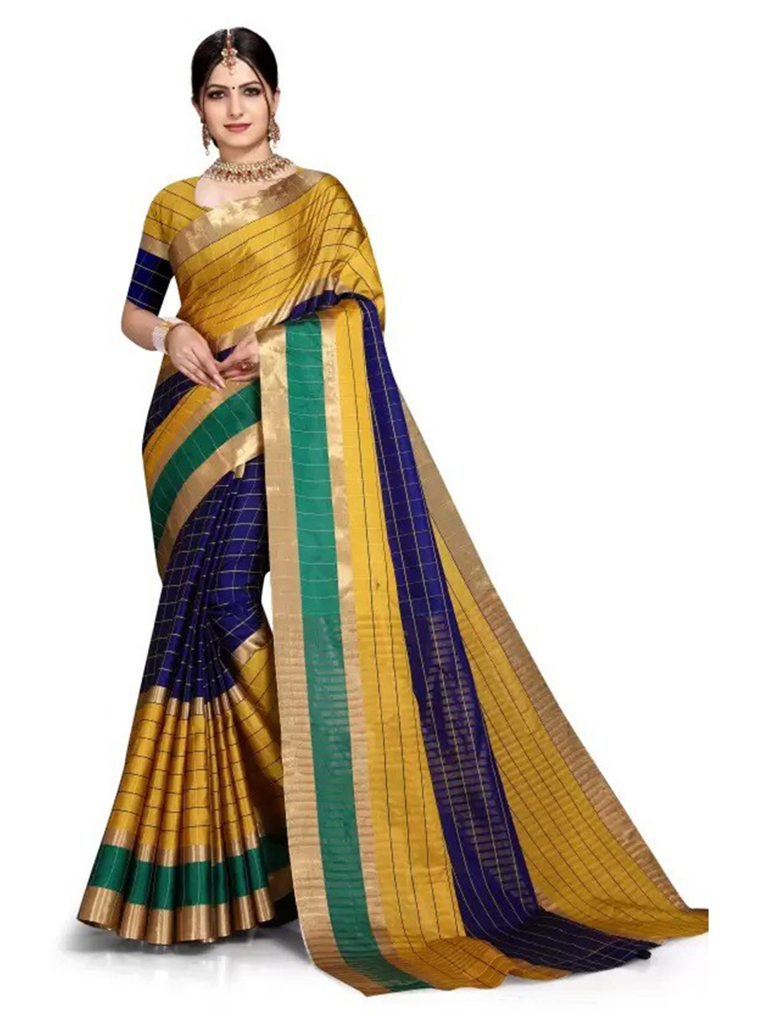 

Florence Checked Zari Art Silk Saree, Yellow