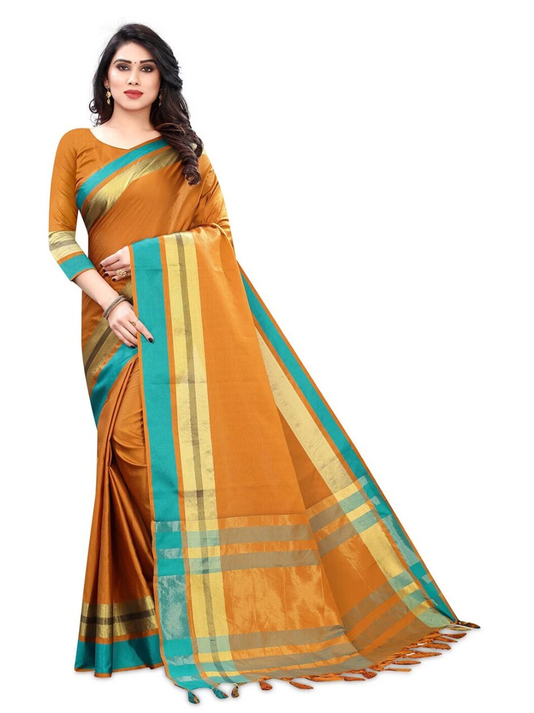 

Florence Zari Art Silk Saree, Mustard