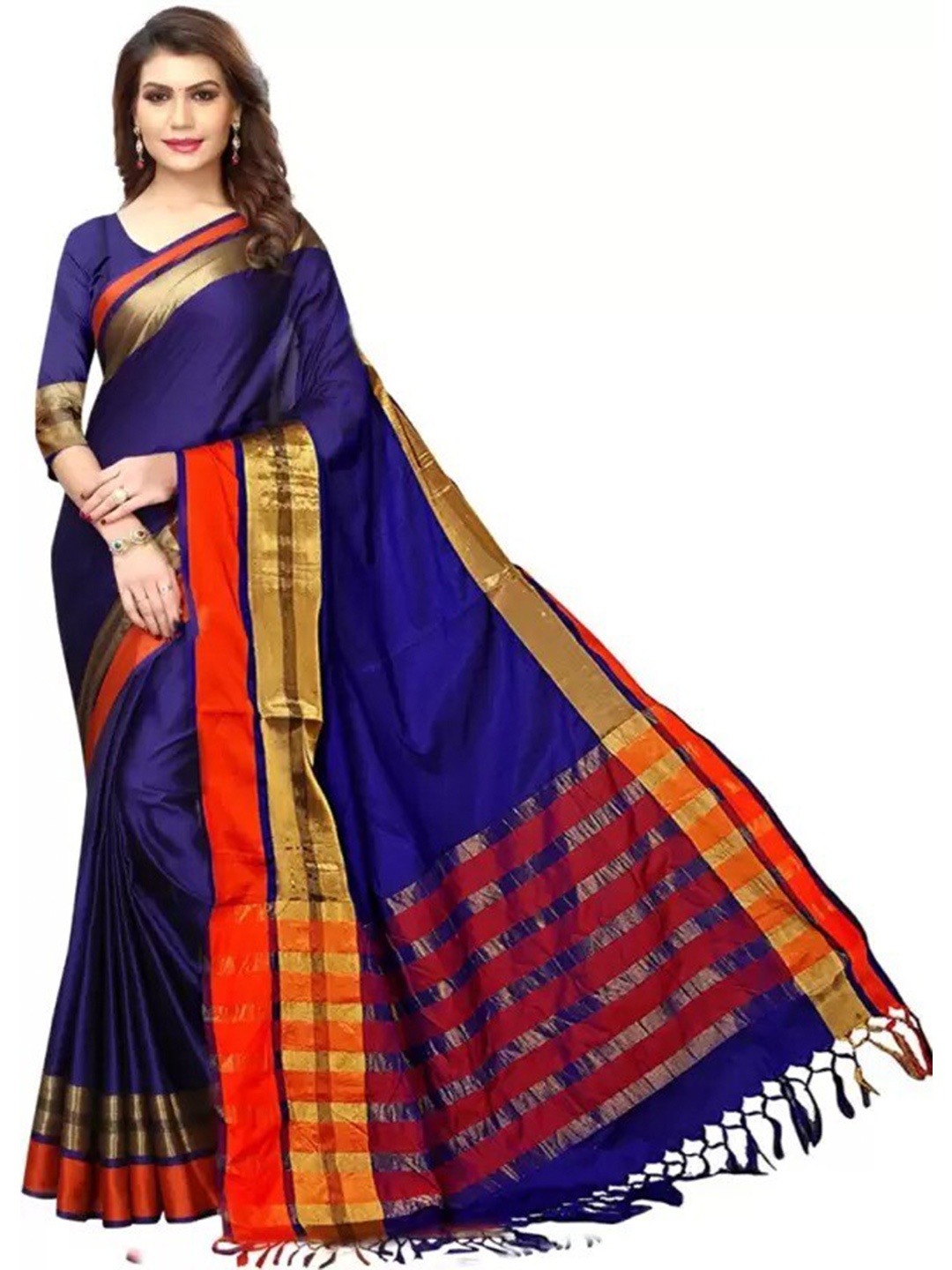 

Florence Navy Blue & Orange Art Silk Saree