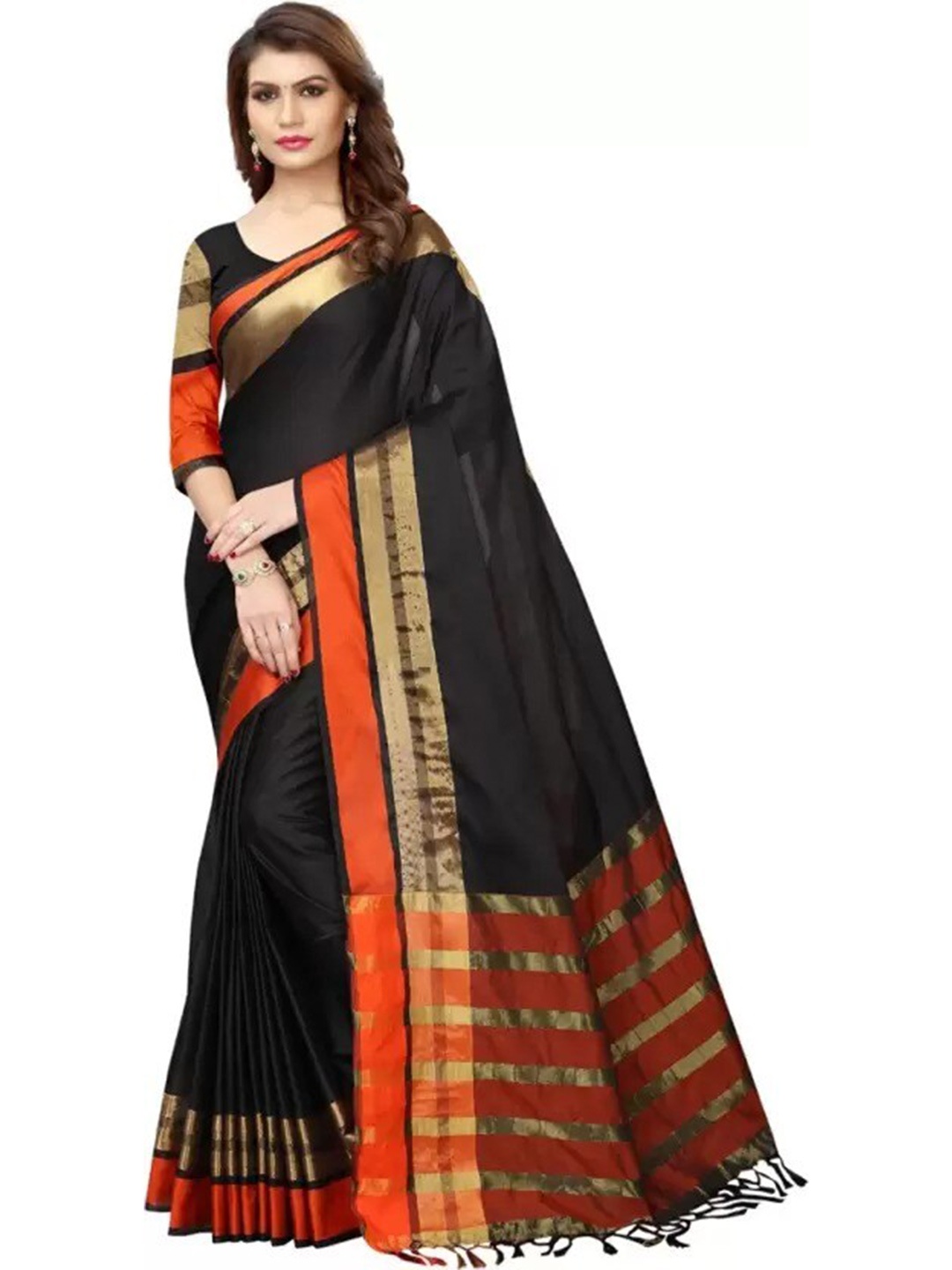 

Florence Zari Detailed Art Silk Saree, Black