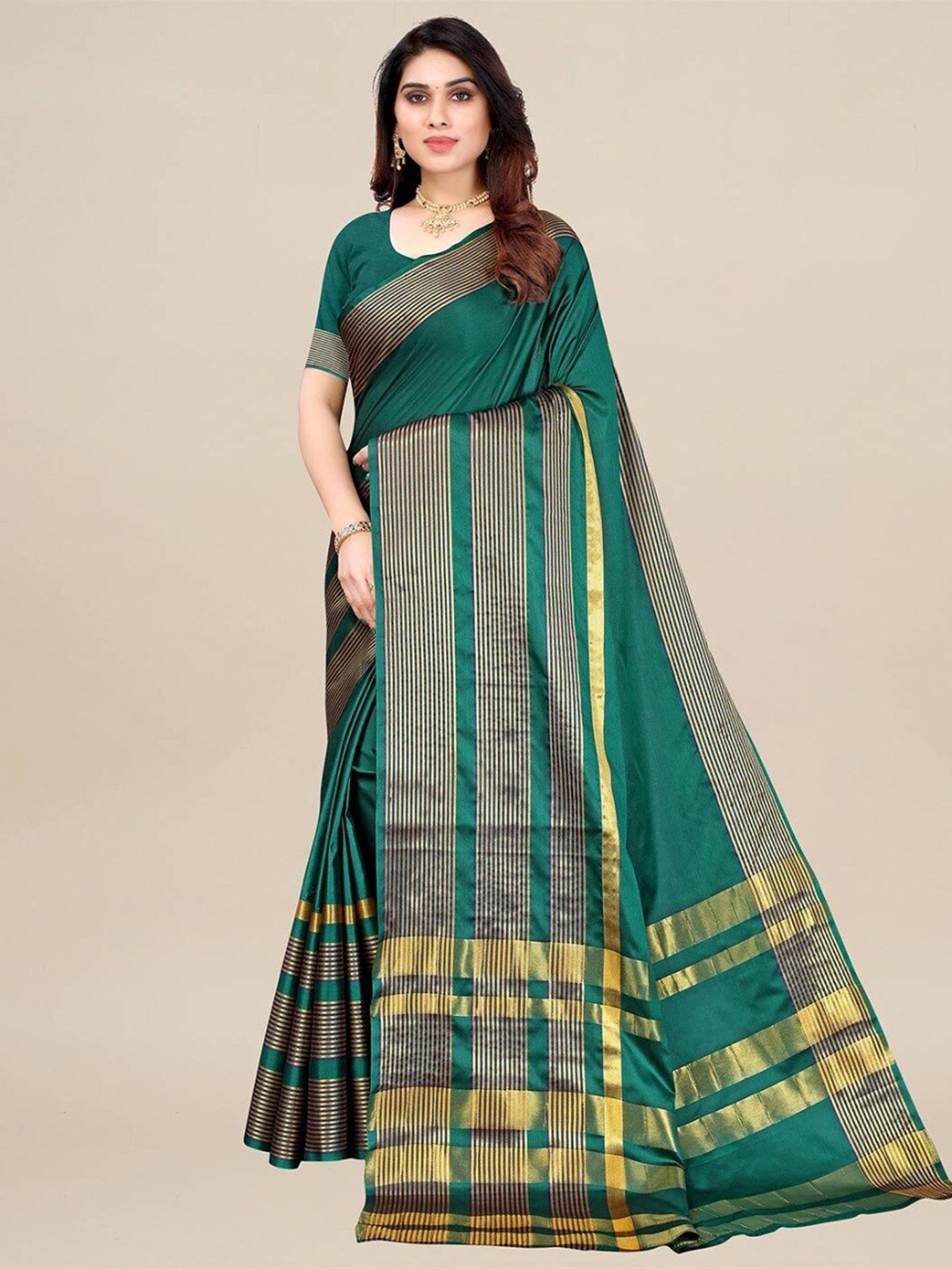 

Florence Zari Border Saree, Green