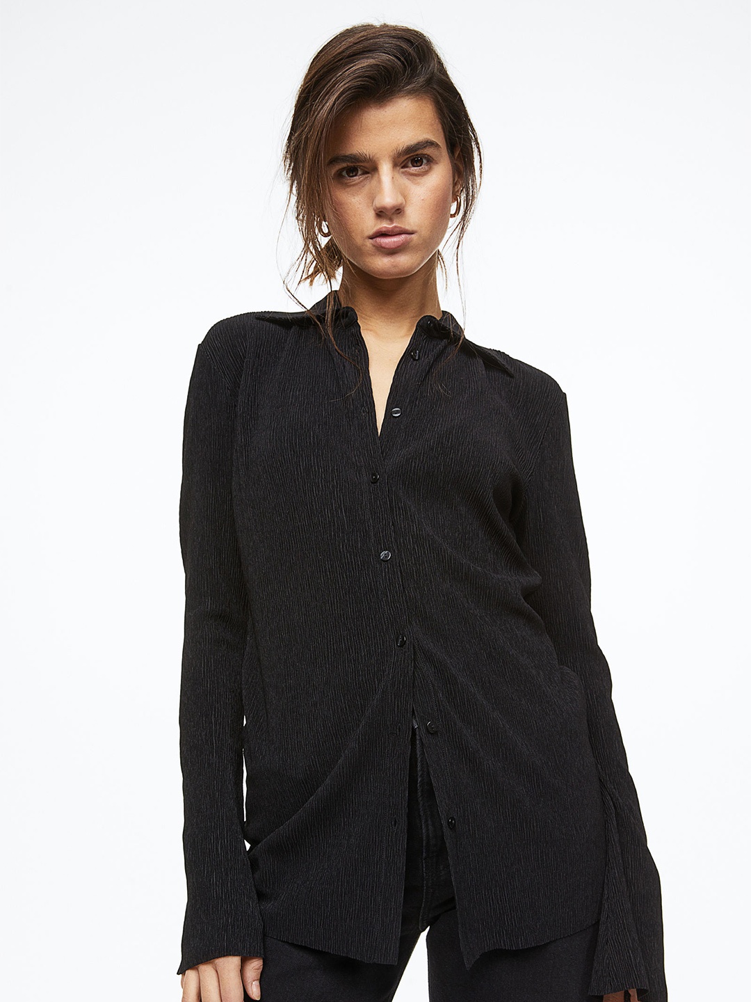 

H&M Women Textured Jersey Shirt, Black