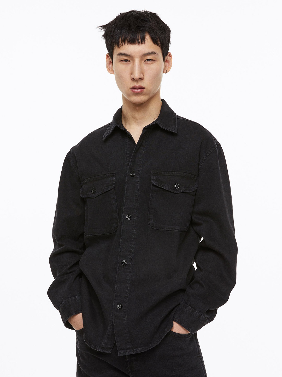 

H&M Men Regular Fit Denim Shirt, Black