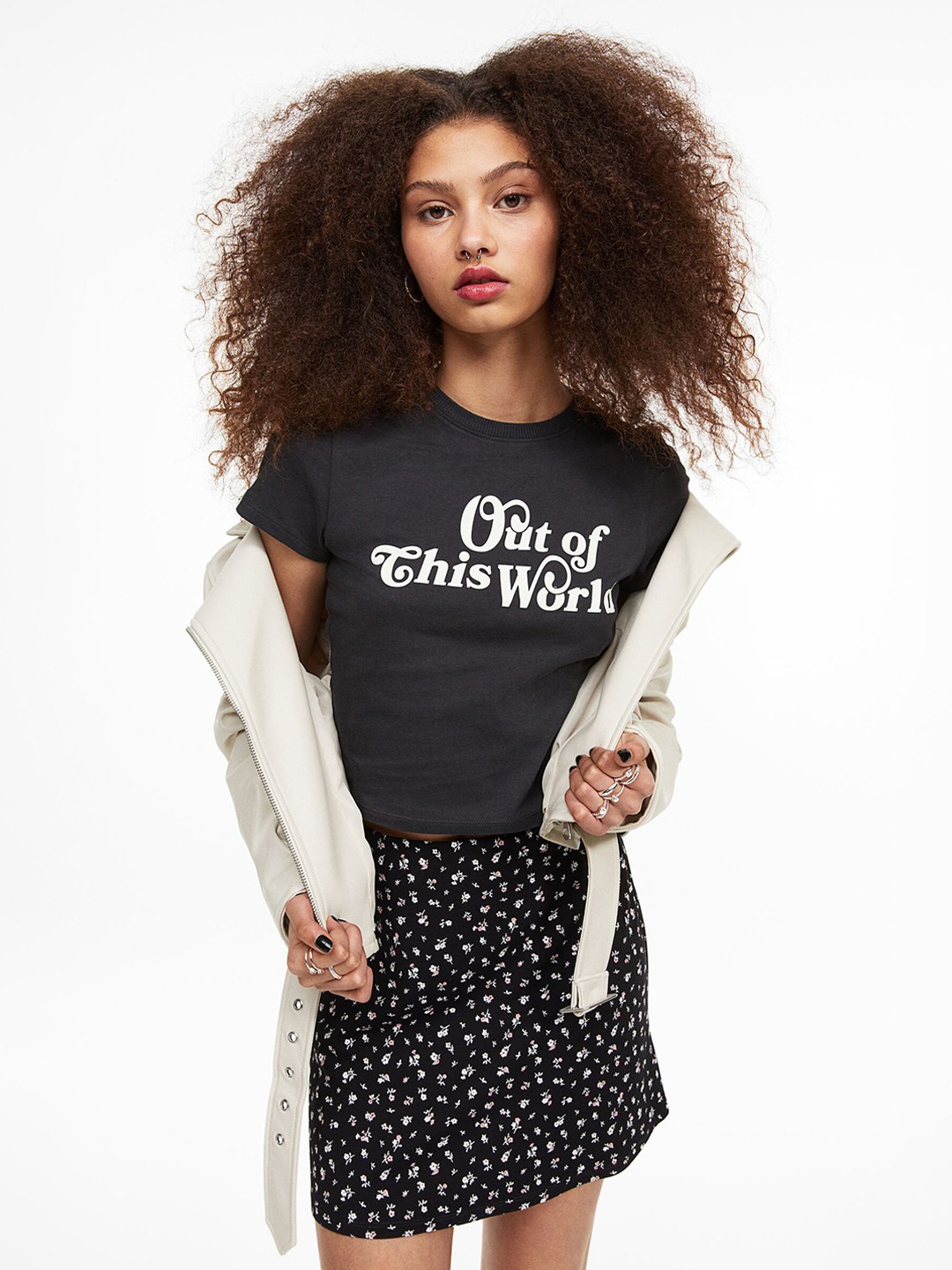 

H&M Printed Cropped Top, Black