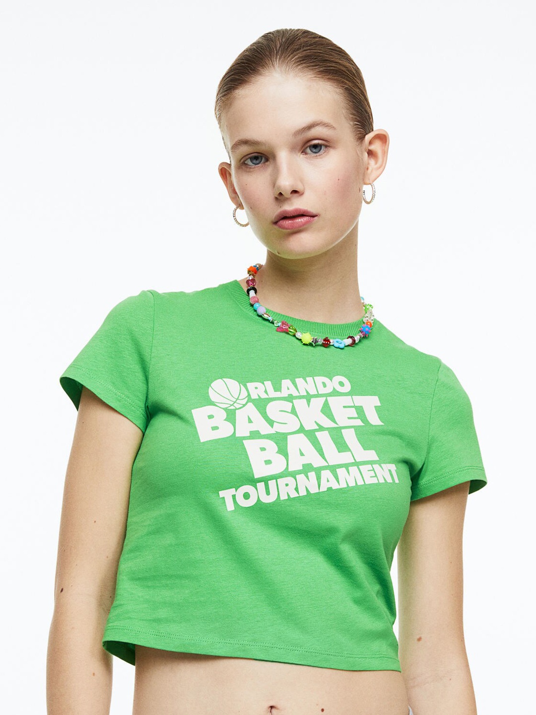 

H&M Women Printed Cropped Top, Green