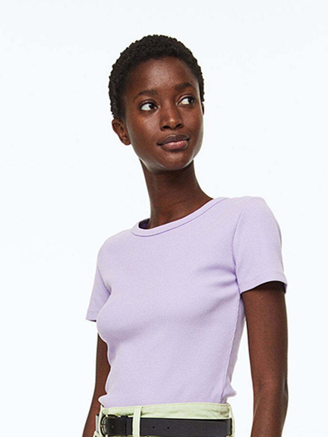

H&M Women Fitted Ribbed Top, Lavender