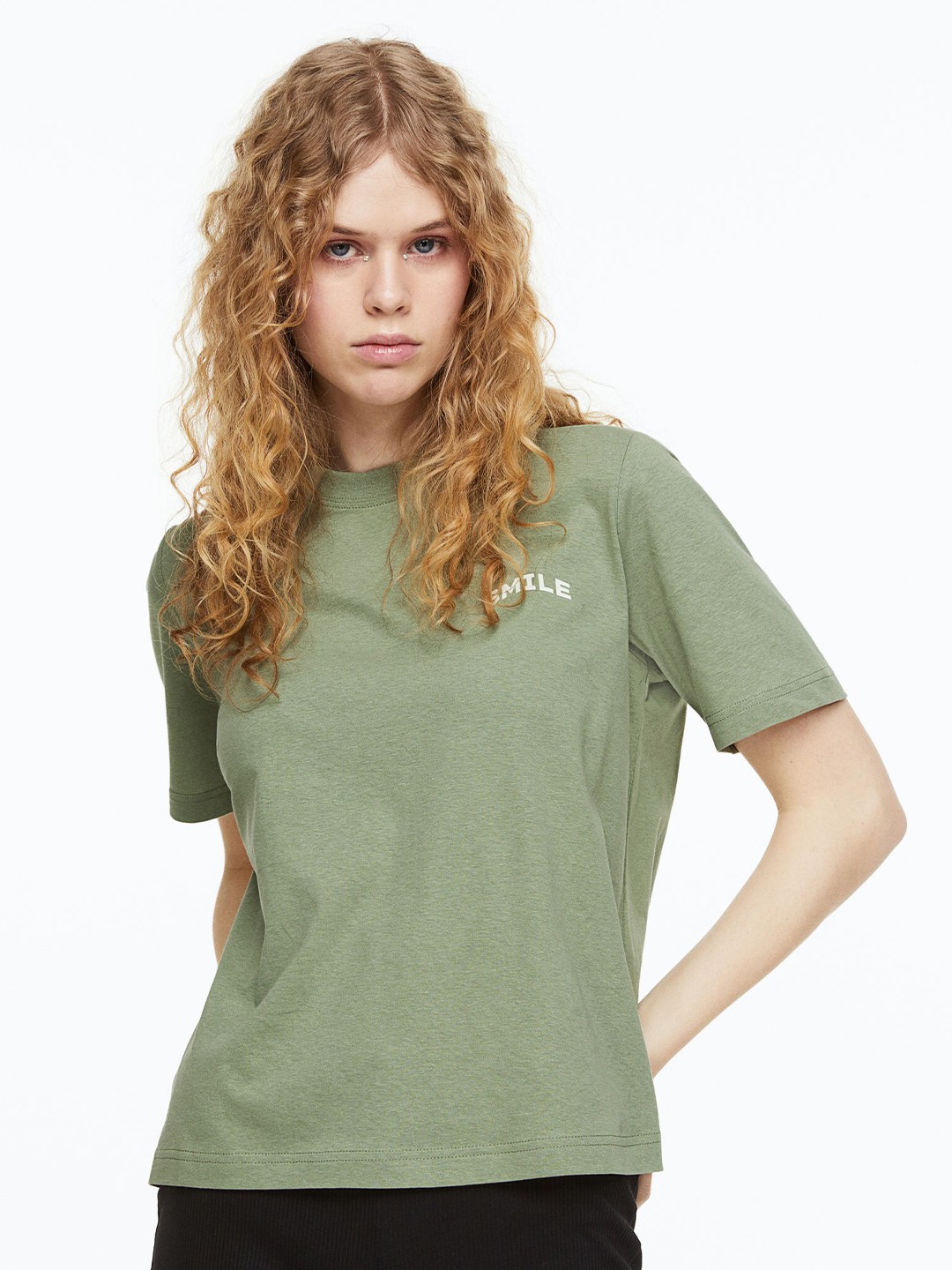 

H&M Women Printed T-Shirt, Olive