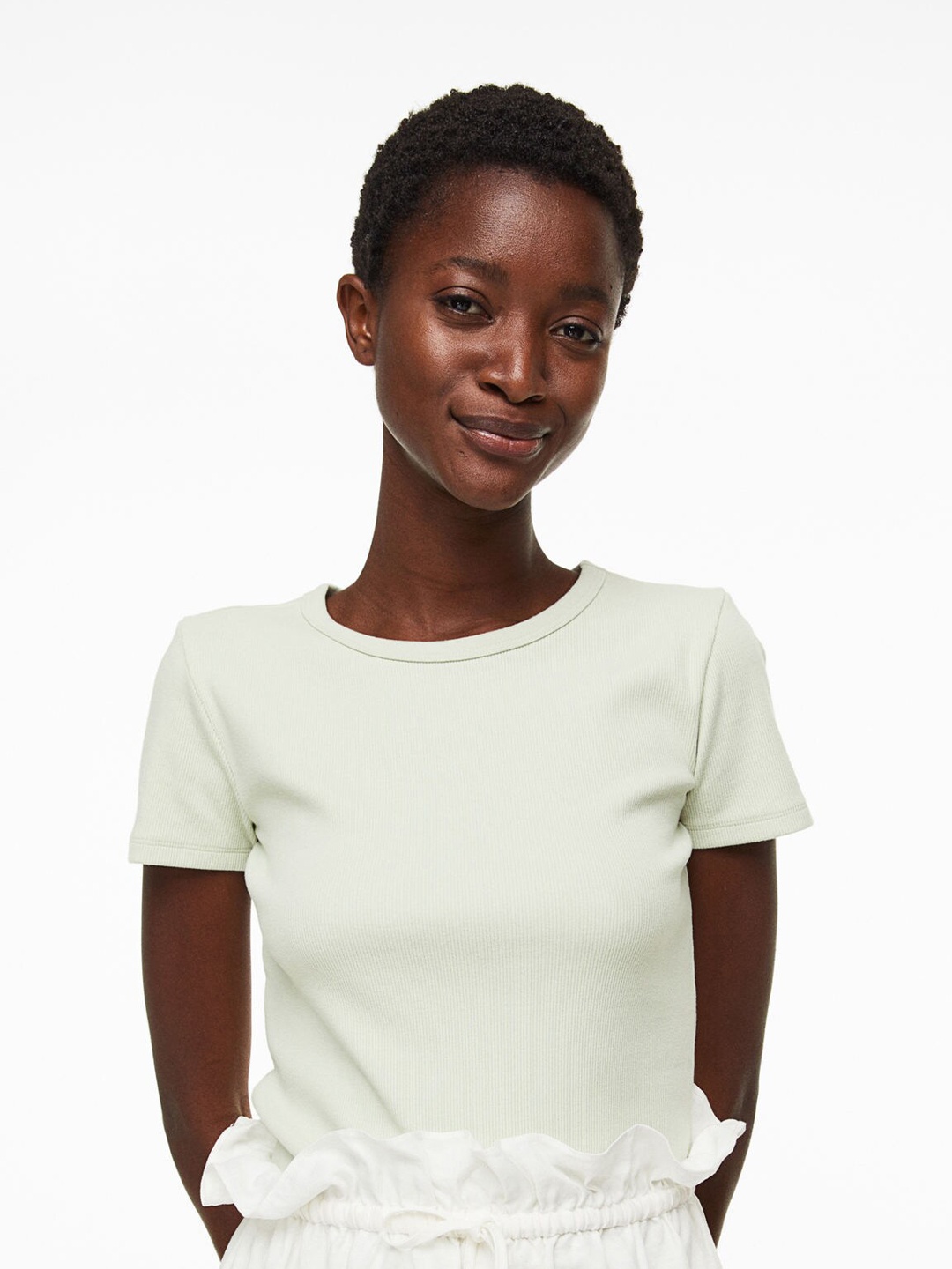 

H&M Women Fitted Ribbed Top, Sea green