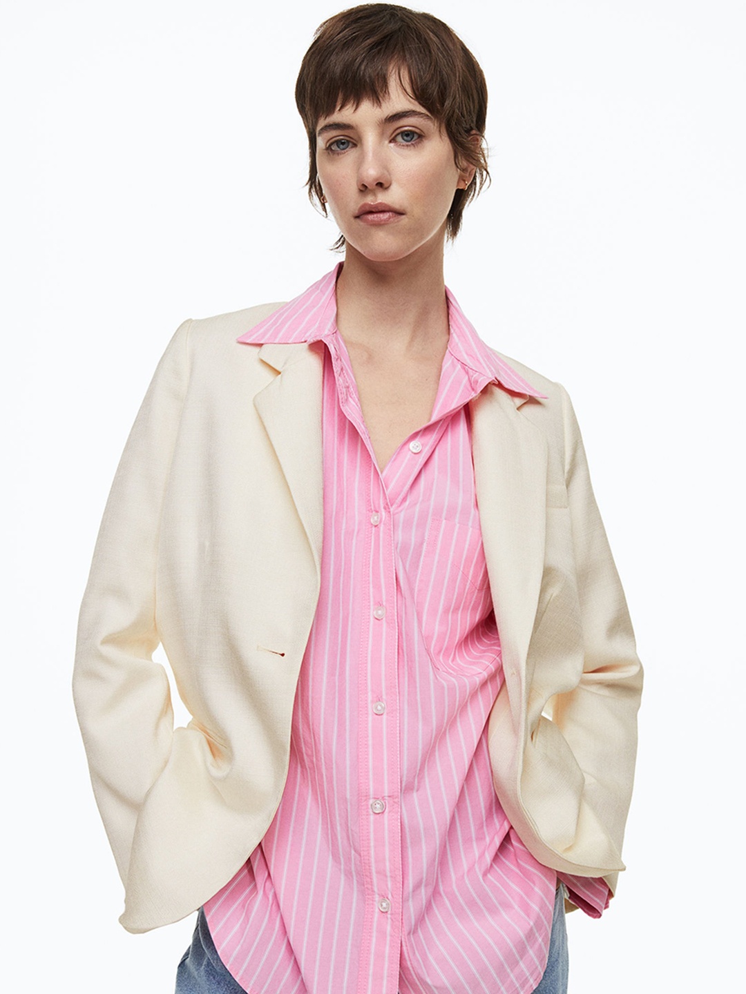 

H&M Women Single-Breasted Blazer, Off white