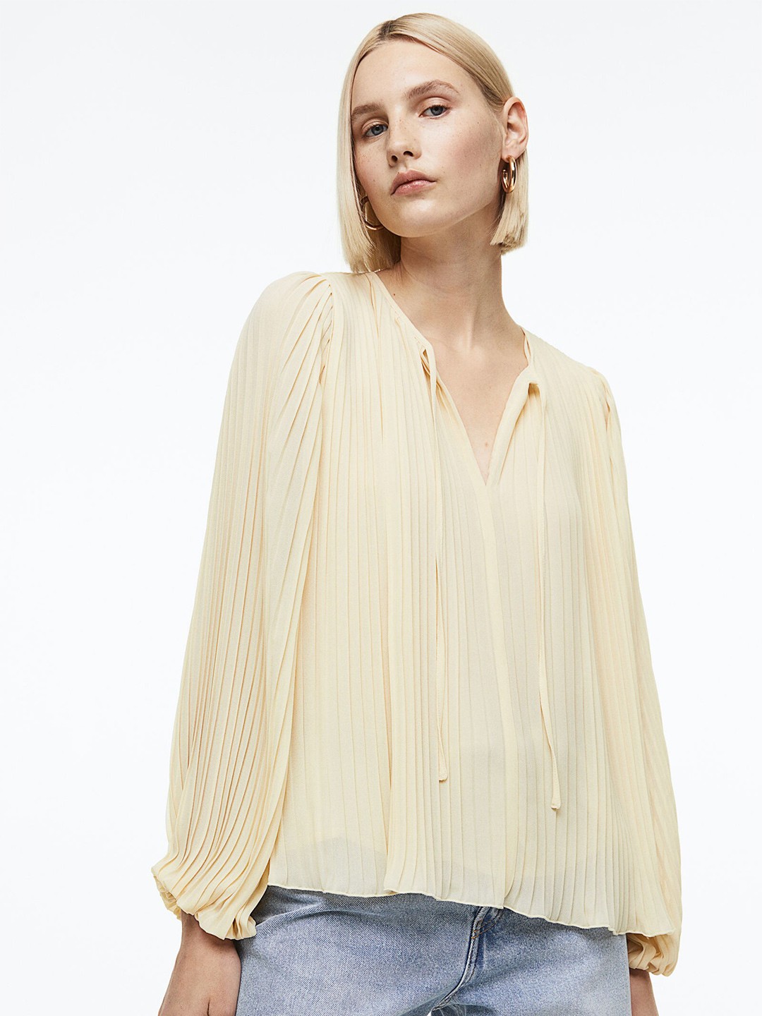 

H&M Pleated Blouse, Beige