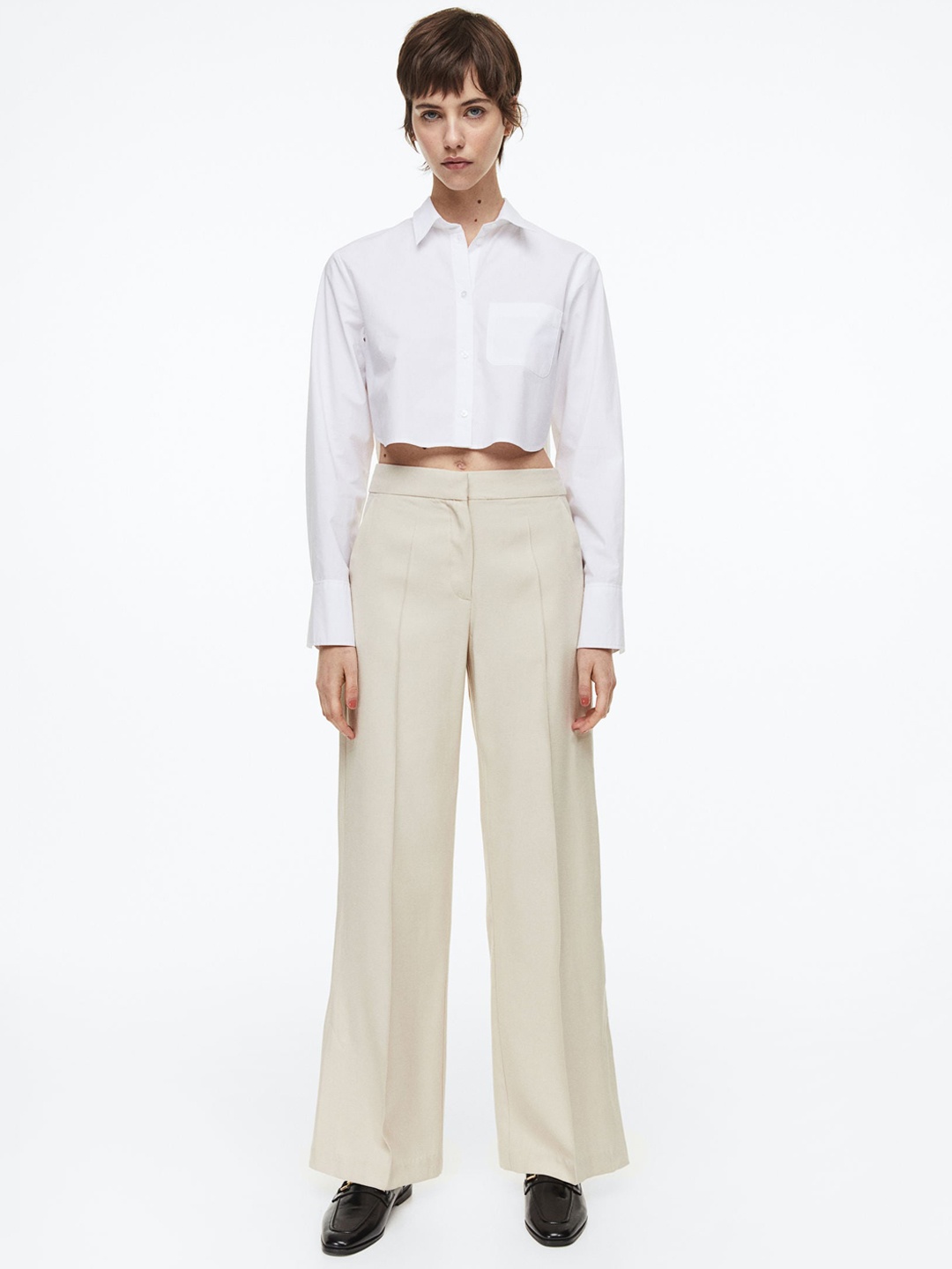 

H&M Women Slit-Hem Trousers, Beige