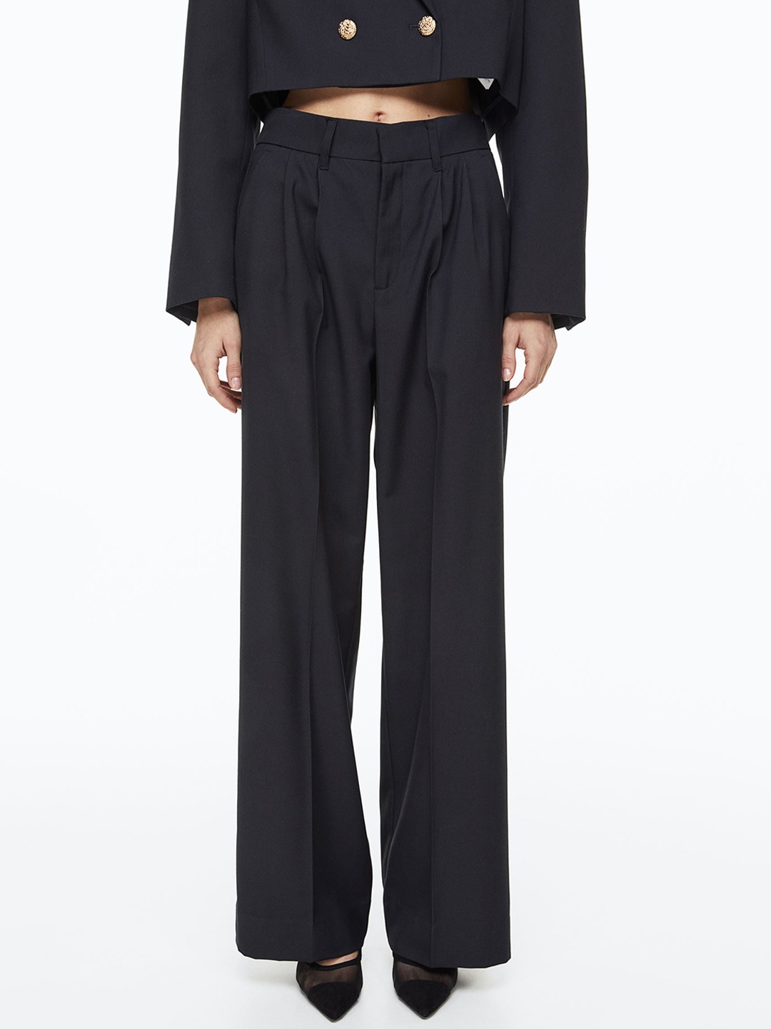 

H&M Women Straight Trousers, Black