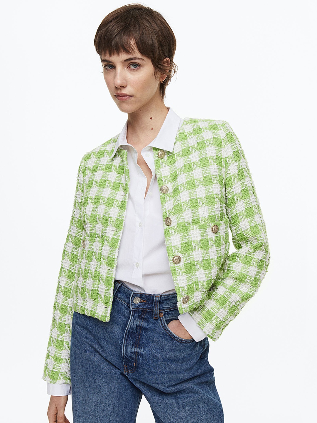 

H&M Women Boucl Jacket, Green