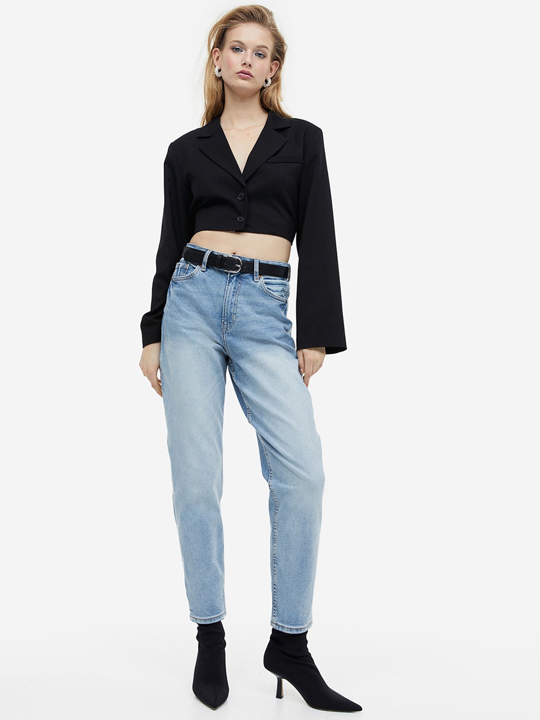 

H&M Women Mom Loose-fit High Ankle Jeans, Blue