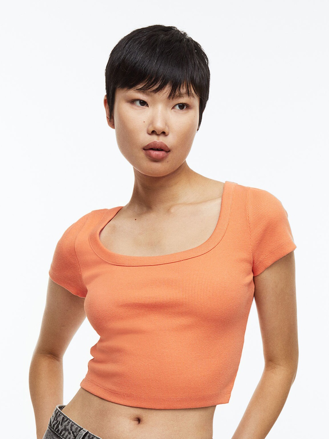 

H&M Ribbed Cotton Top, Orange