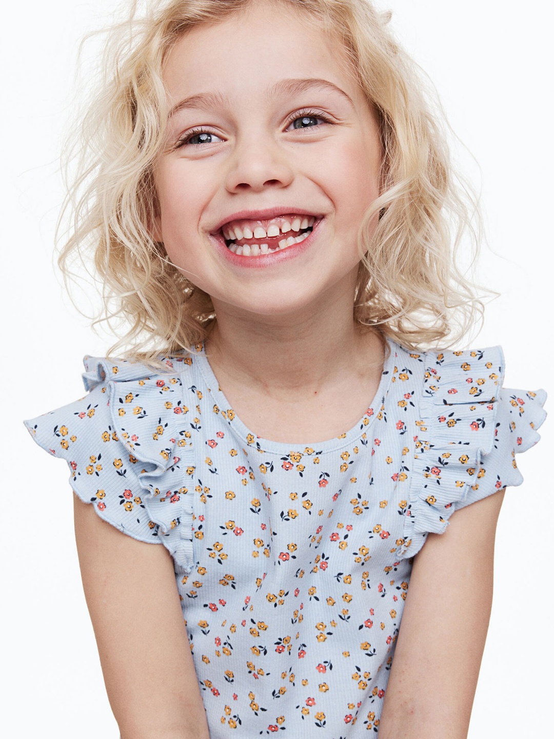 

H&M Girls 3-Pack Ribbed Tops, Blue