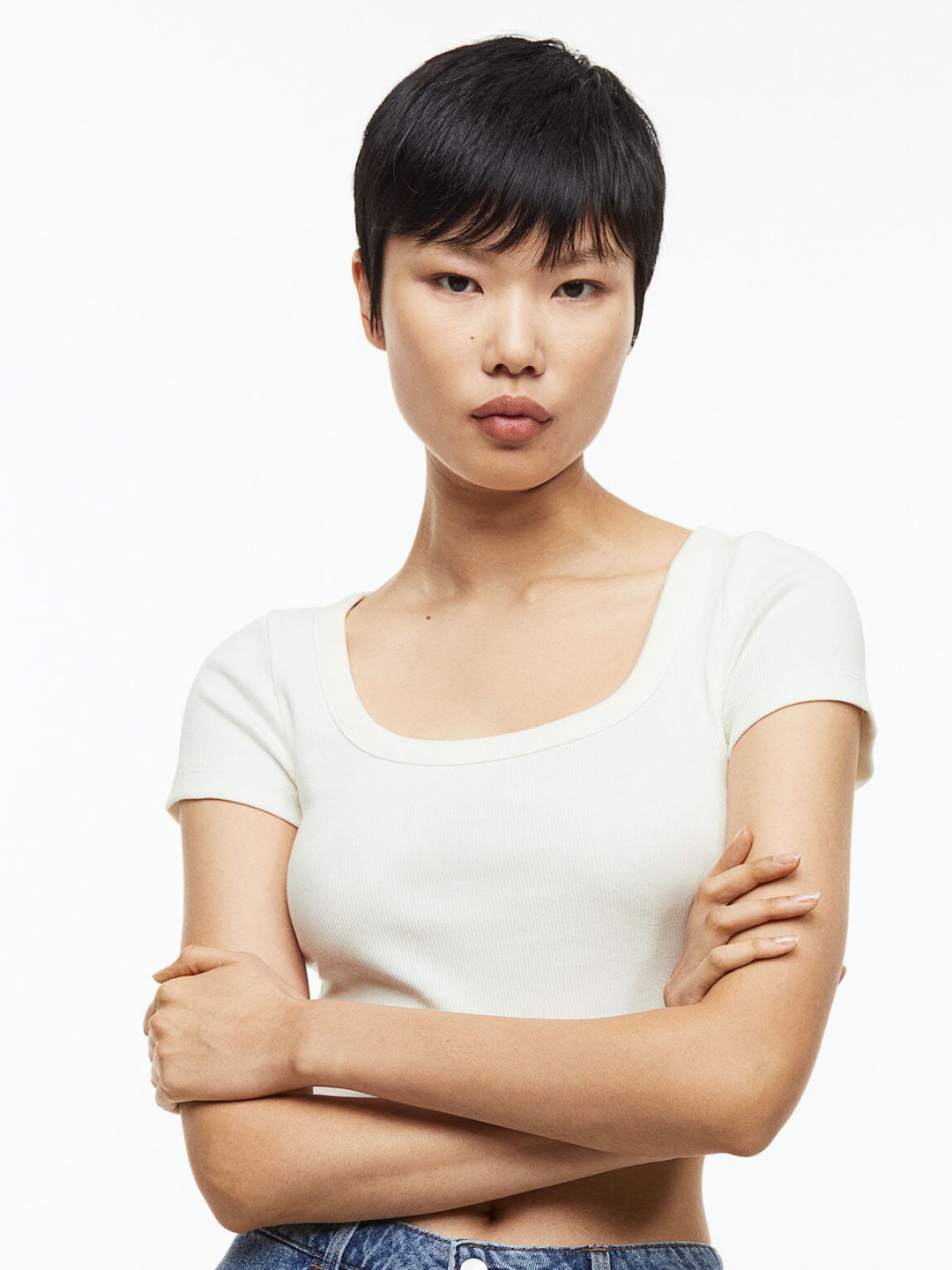 

H&M Women Ribbed Cotton Top, White