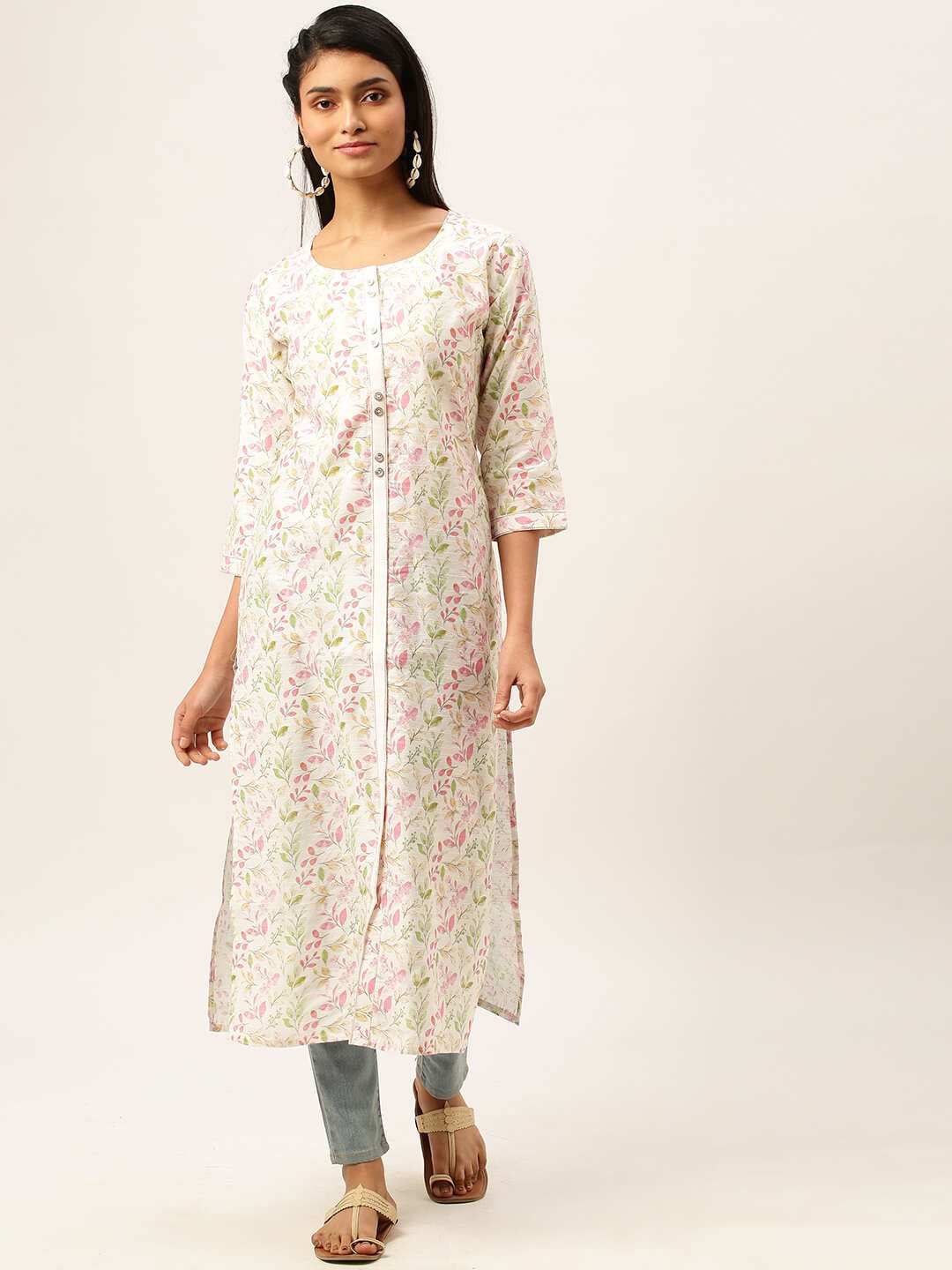

ZOLA Women Floral Printed Silk Kurta, White