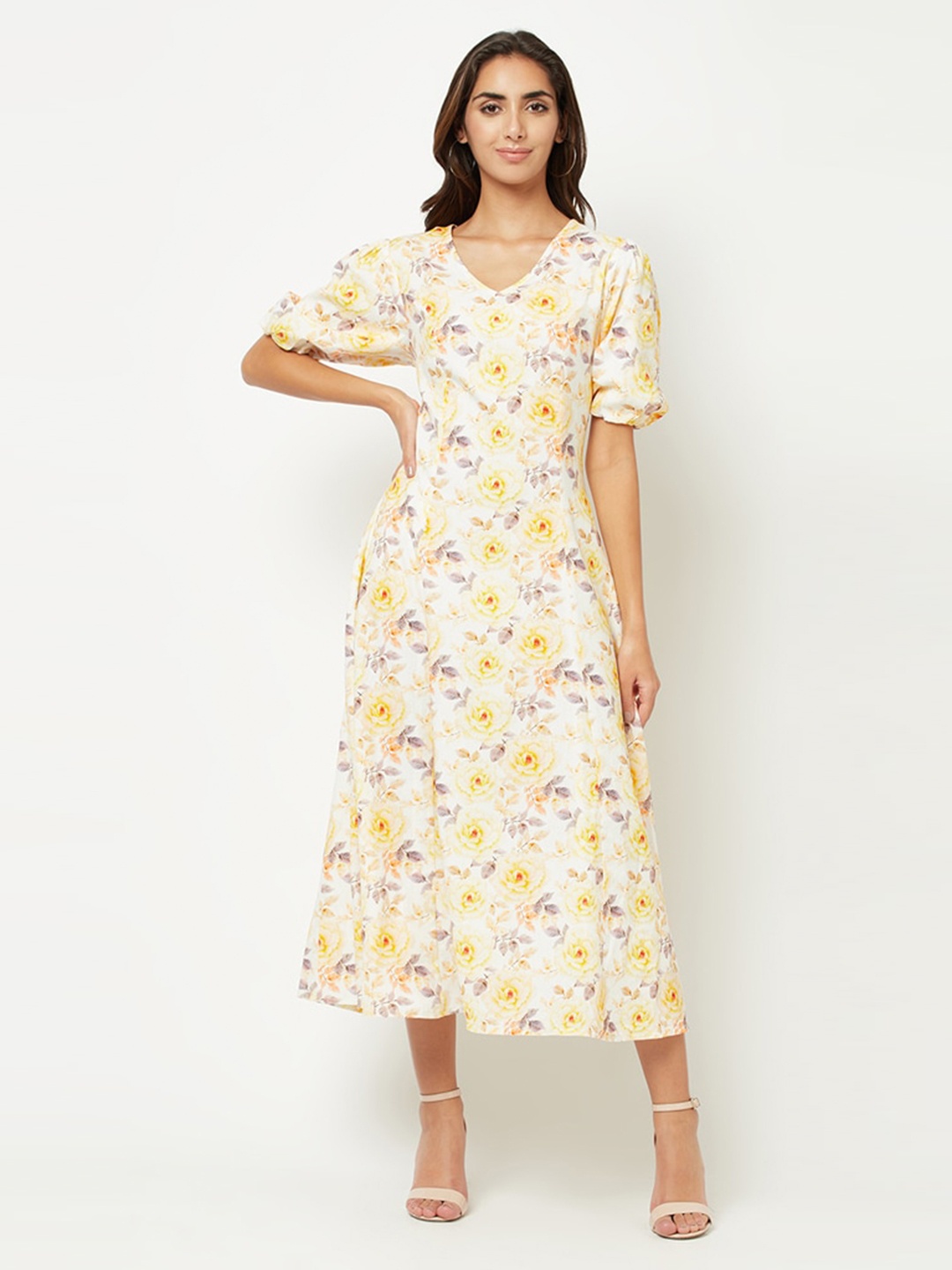 

HOUSE OF S Yellow Floral Midi Dress