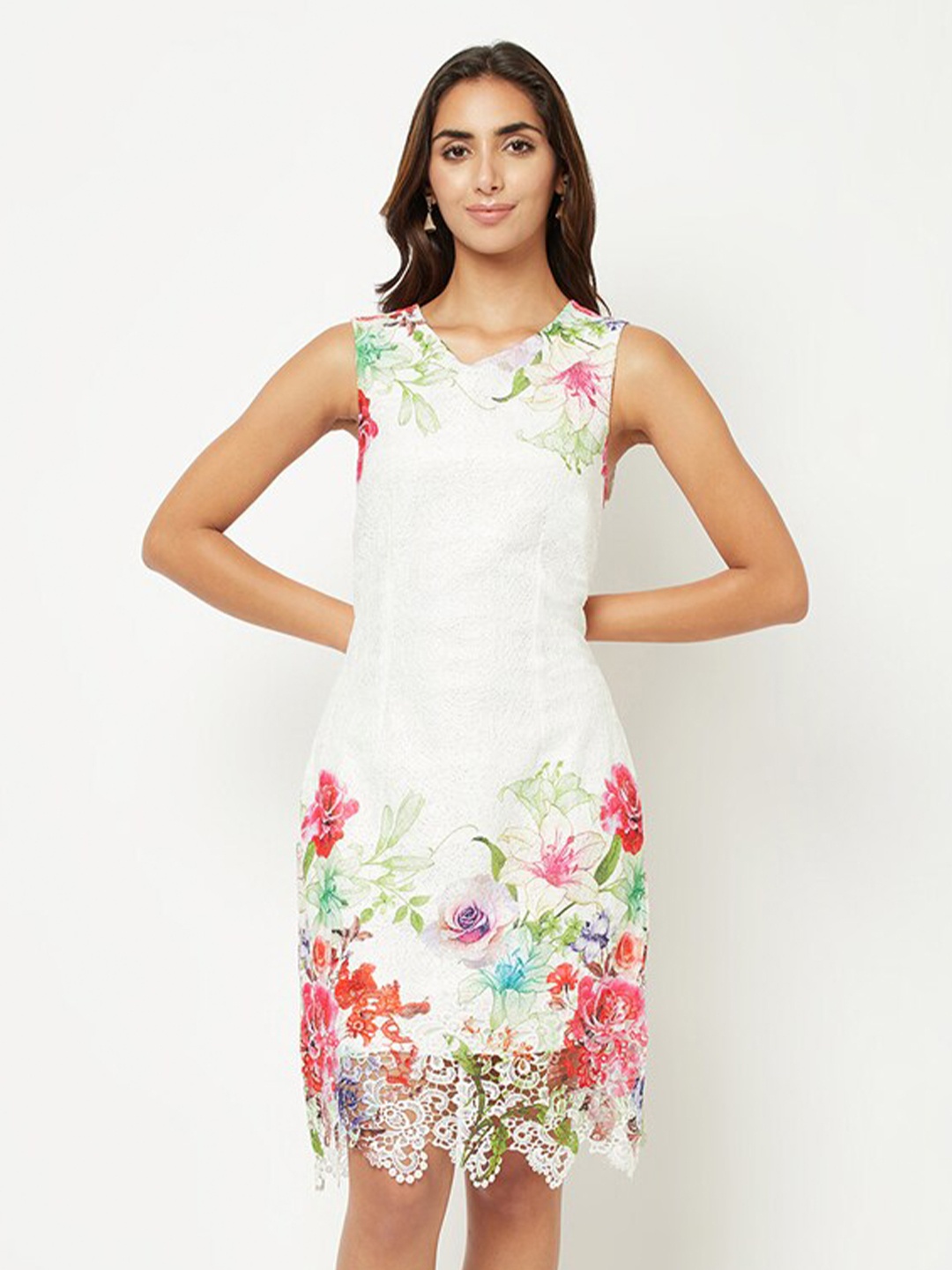 

HOUSE OF S White Floral A-Line Dress