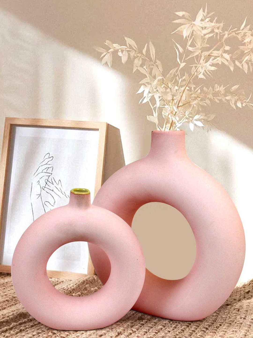 

TIED RIBBONS Pink 2 Pcs Donut Shaped Ceramic Flower Vases