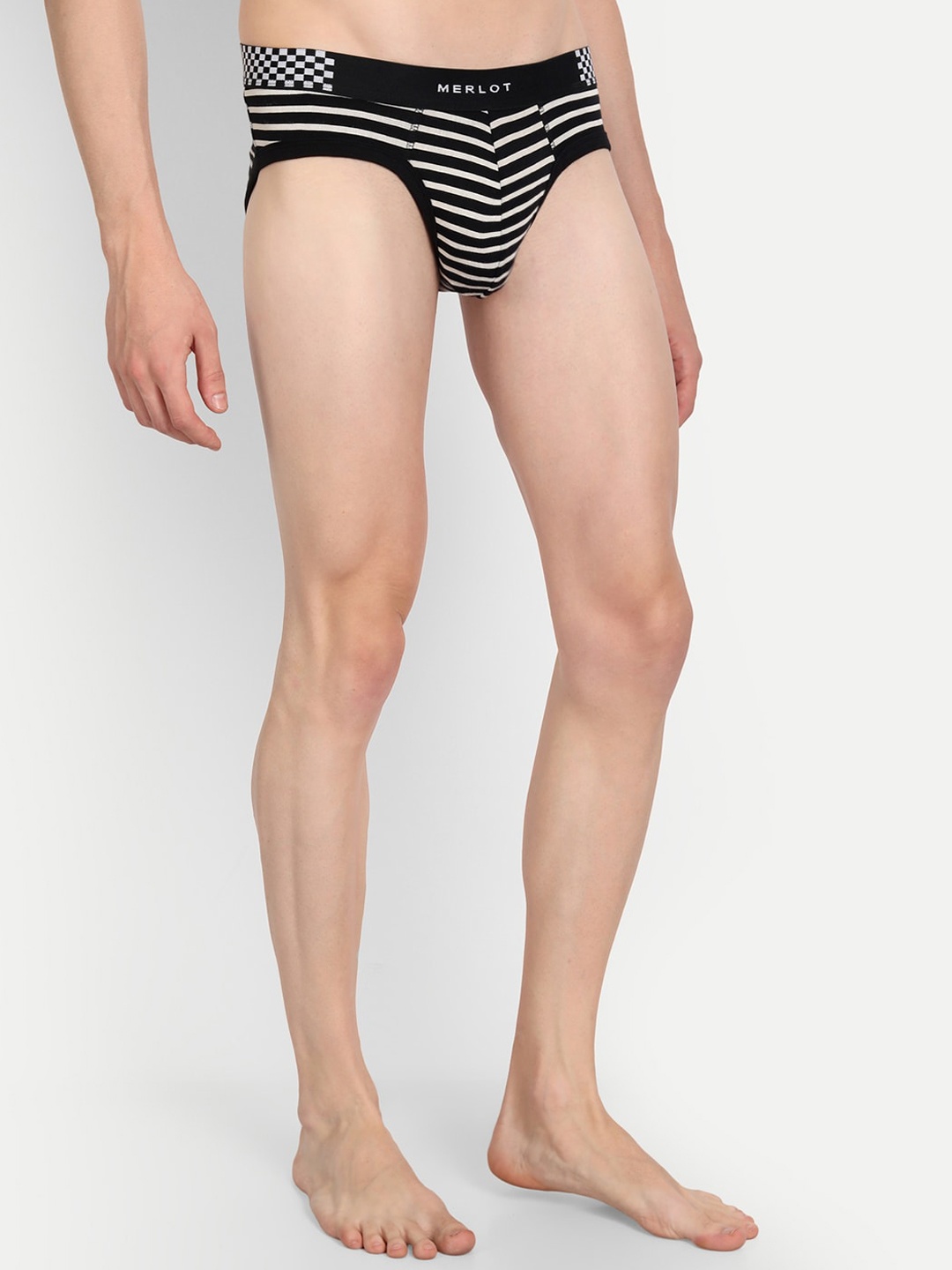 

MERLOT Men Striped Basic Briefs MRLT_34_S, Black