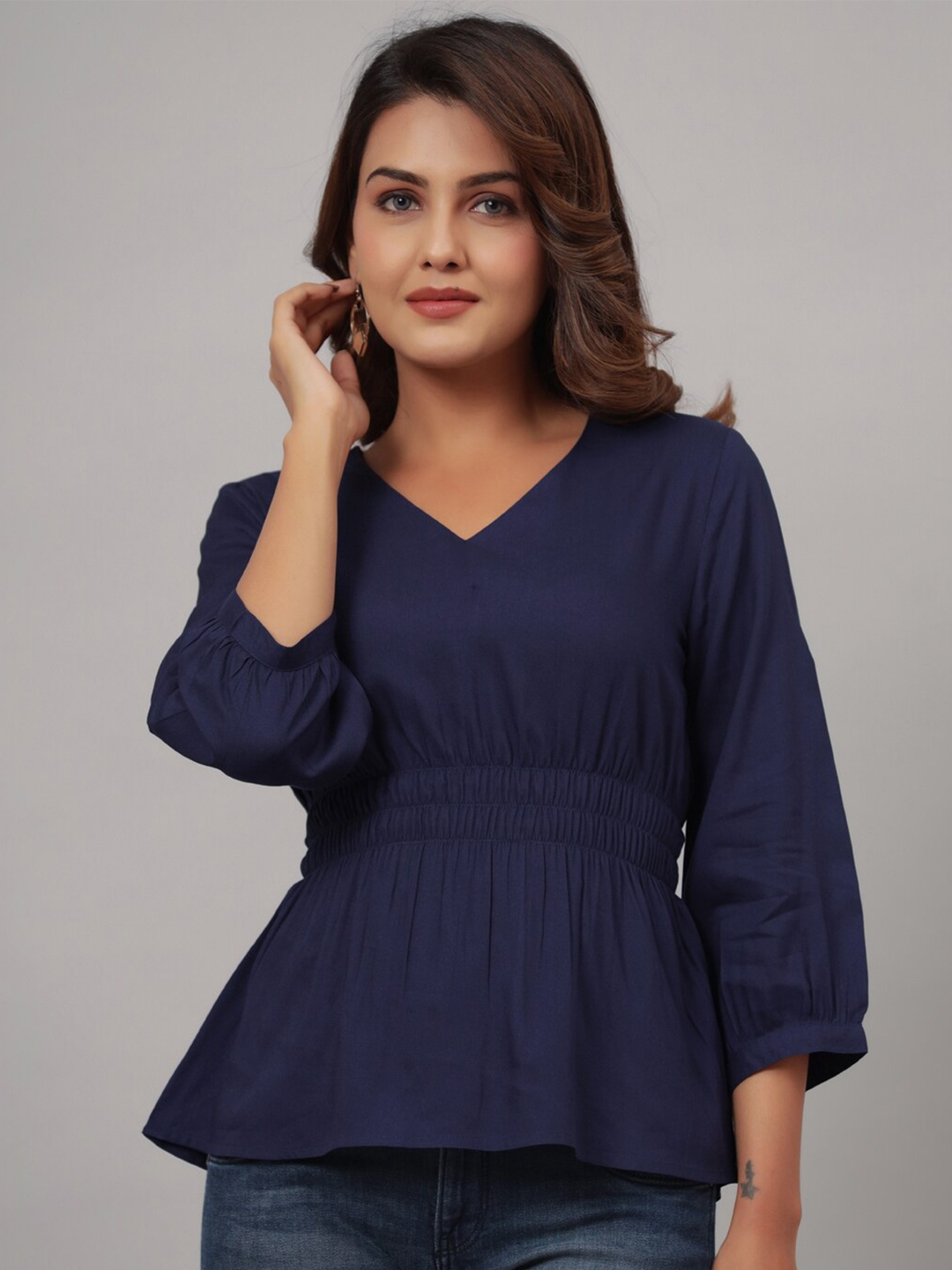 

CRAFTED FOR YOU Navy Blue Peplum Top