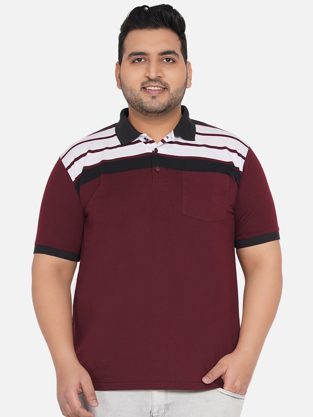 

John Pride Men Maroon Polo Collar Bio Finish T-shirt