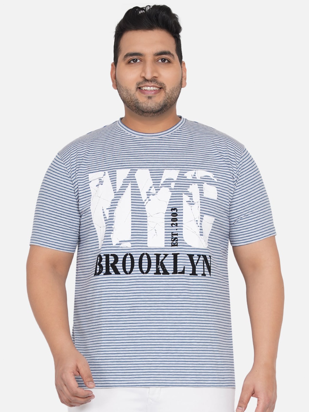 

John Pride Plus Size Sports Striped Bio Finish T-shirt, Blue