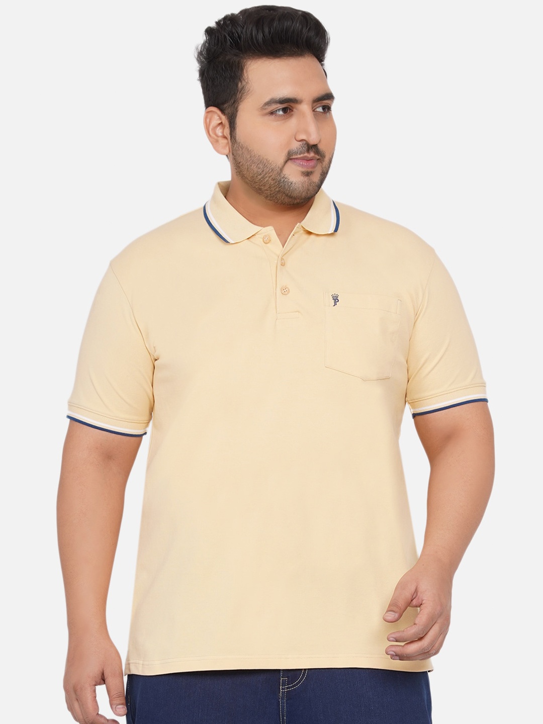 

John Pride Plus Size Polo Collar T-shirt, Mustard