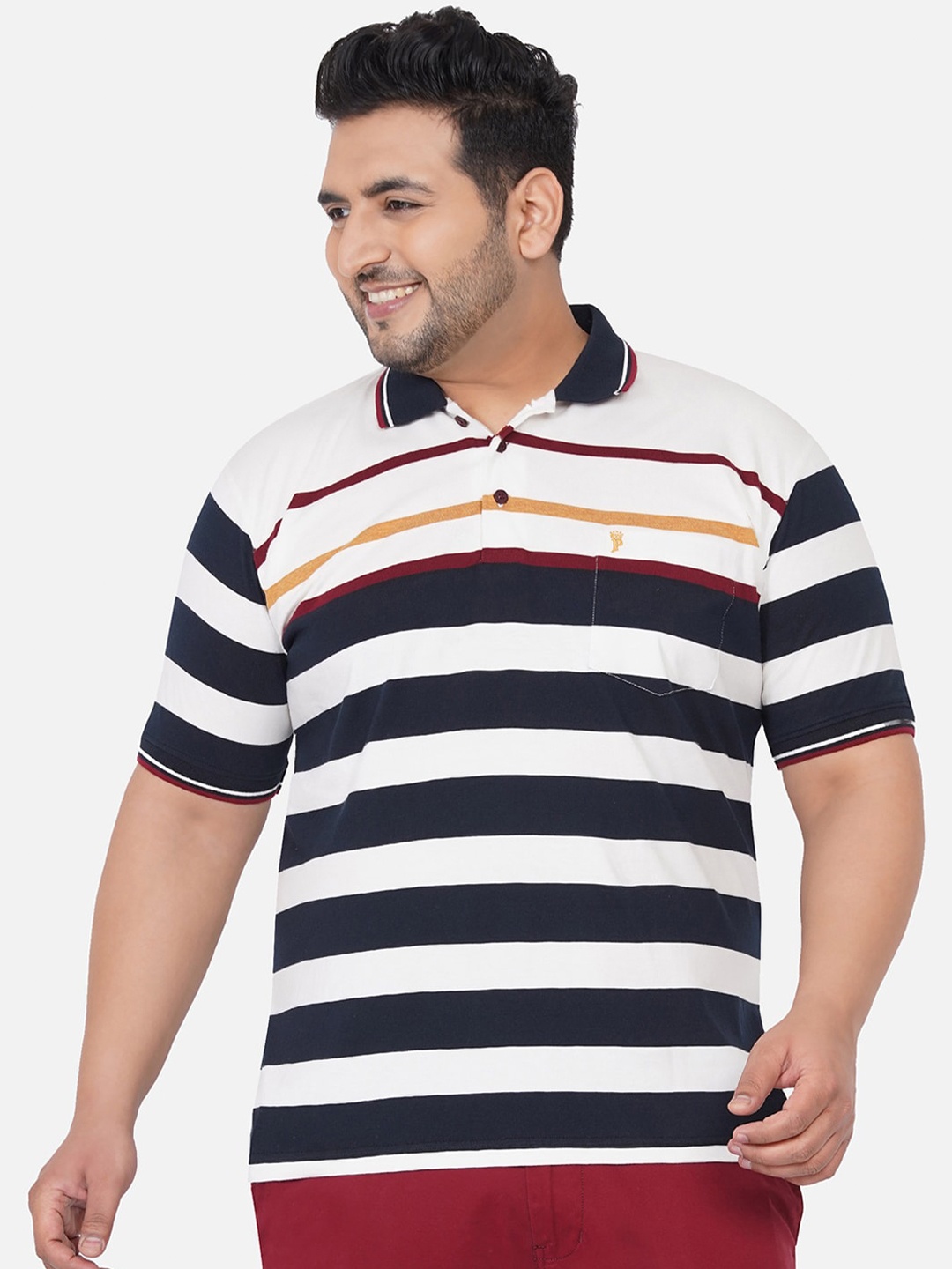 

John Pride Plus Size Charcoal Striped Polo Collar T-shirt
