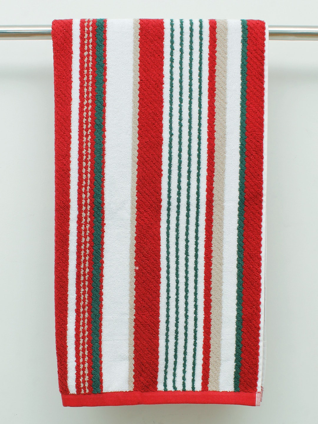 

AVI Living Red & White Textured Striped 500 GSM Pure Cotton Bath Towel