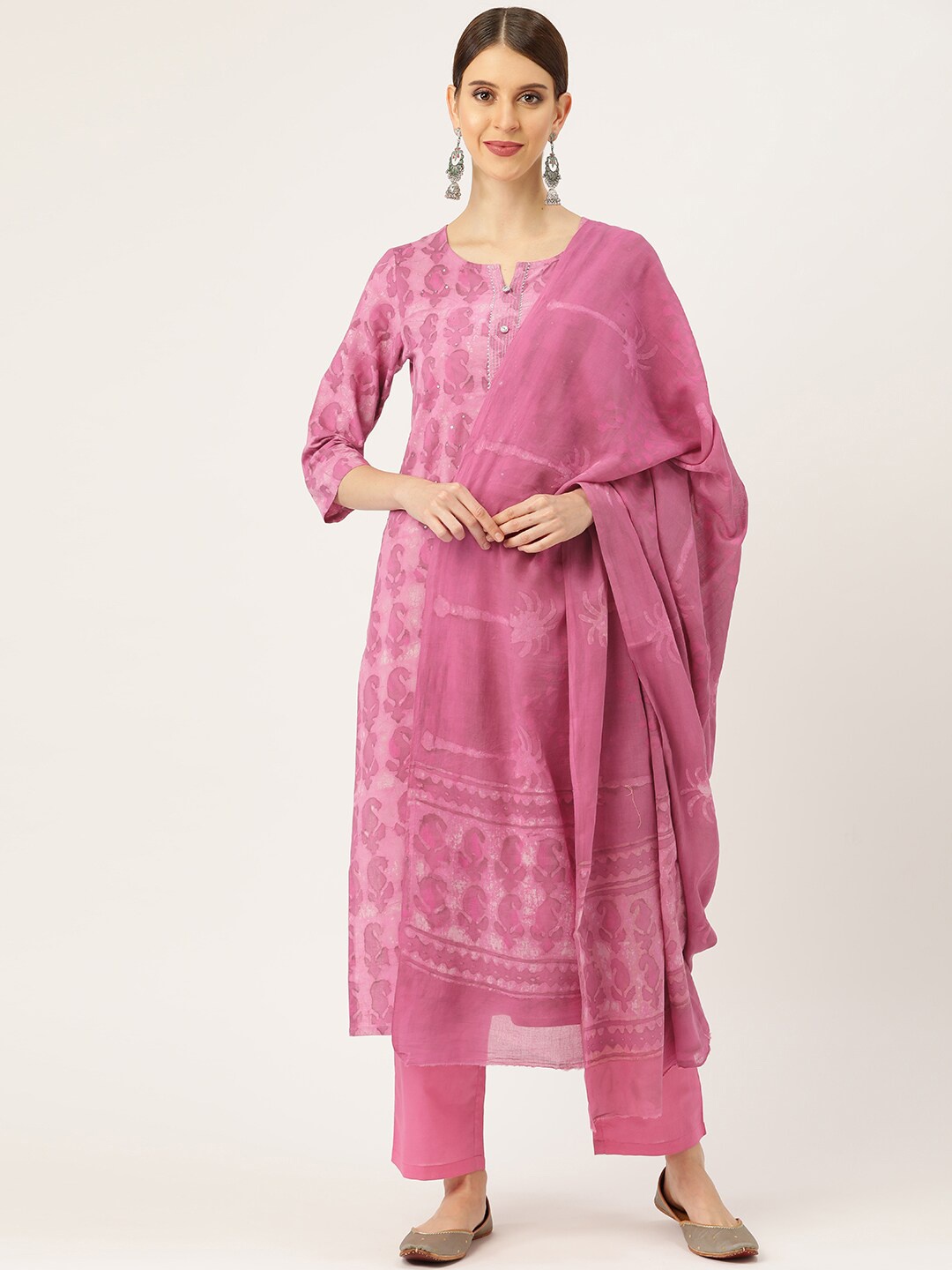 

Prakrti Ethnic Motifs Printed Gotta Patti Pure Cotton Kurta with Trousers & With Dupatta, Mauve