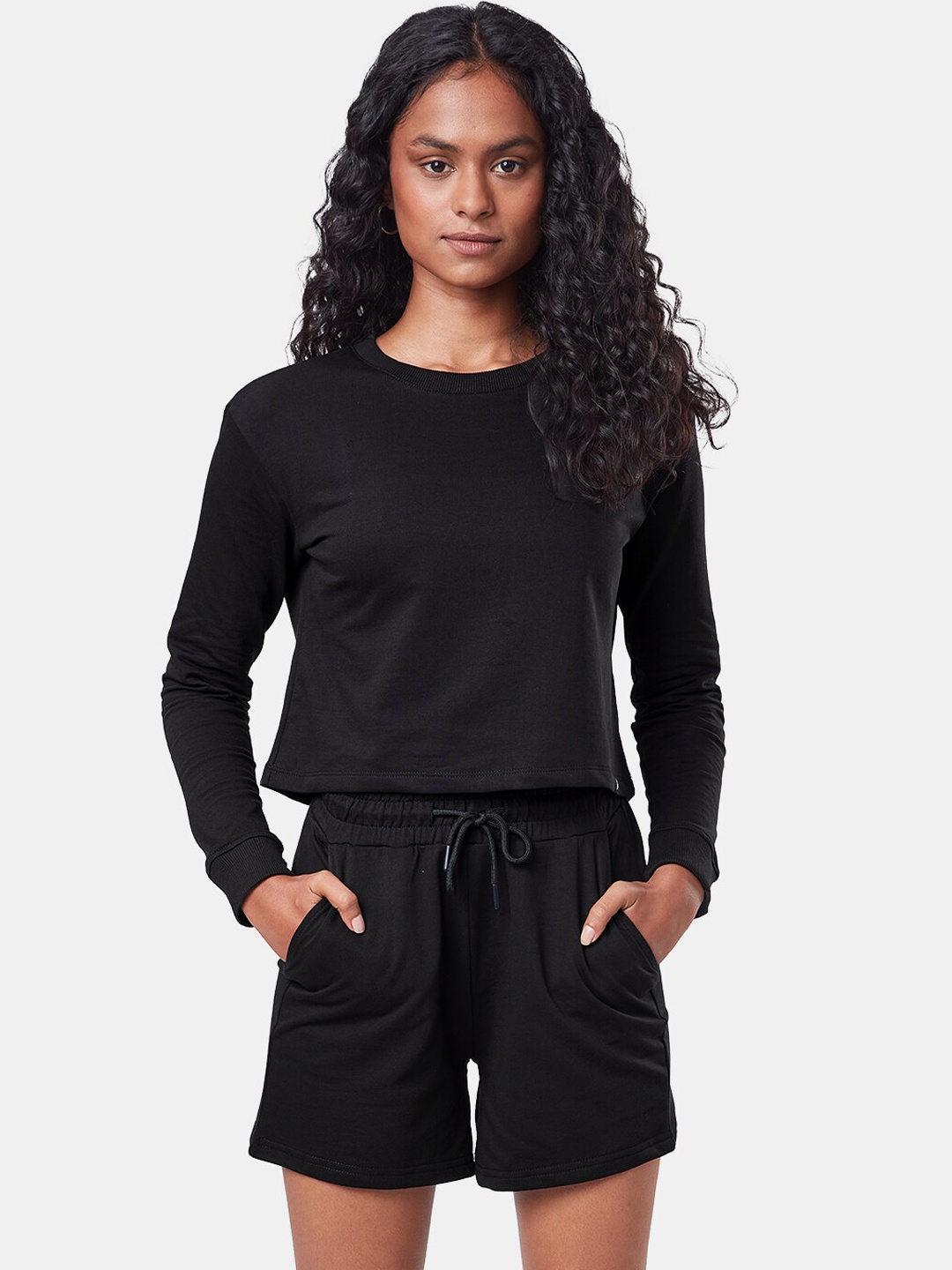 

The Souled Store Women Pure Cotton Sweatshirt & Shorts, Black